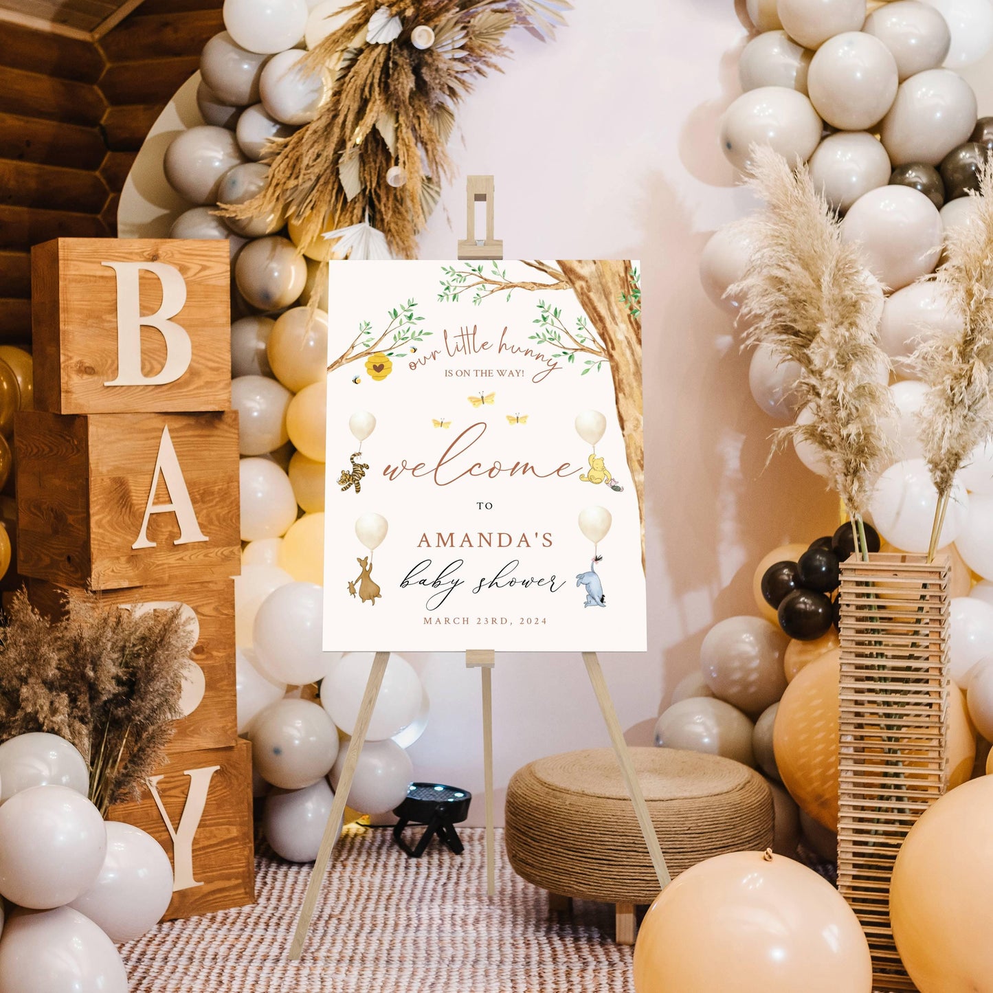 Winnie The Pooh Baby Shower Welcome Sign, Pooh Baby Shower Welcome, Printed Gender Neutral Winnie The Pooh Foam Board
