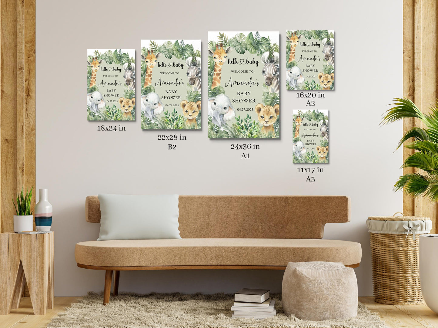 Printed Jungle Theme Baby Shower Welcome Sign, Wildlife Baby Shower Welcome, Printed Gender Neutral Jungle Theme Foam Board Welcome