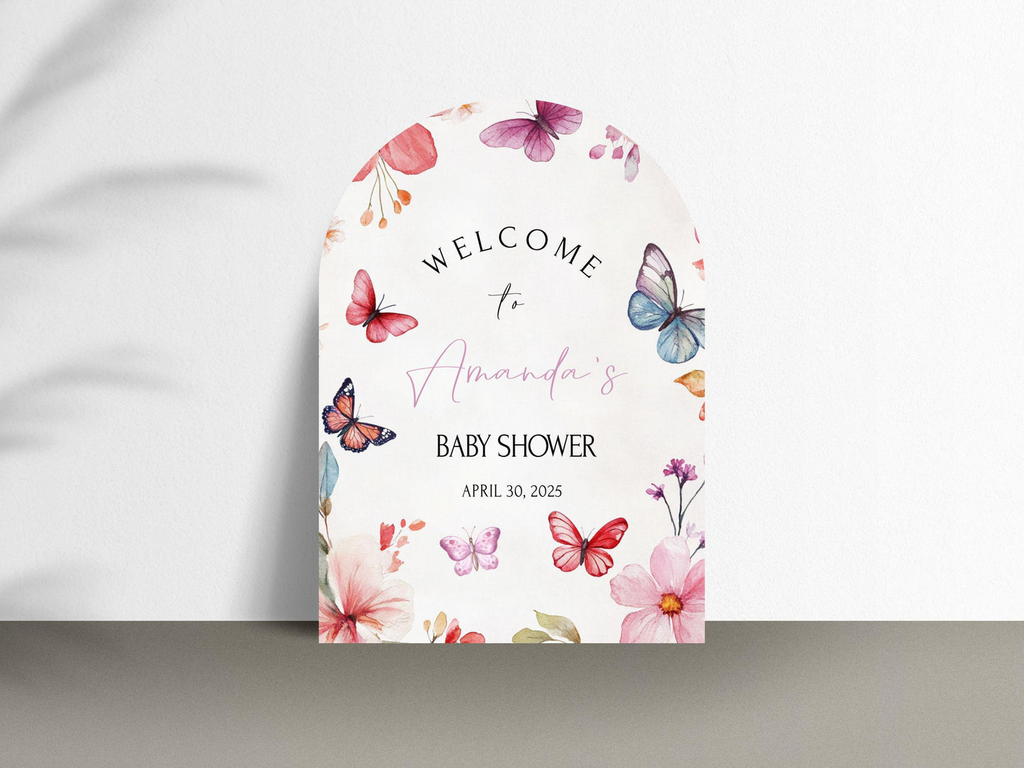 Arch Butterfly Floral Baby Shower Welcome Sign, Floral Shower Welcome, Custom Printed Gender Neutral Custom Foam Board