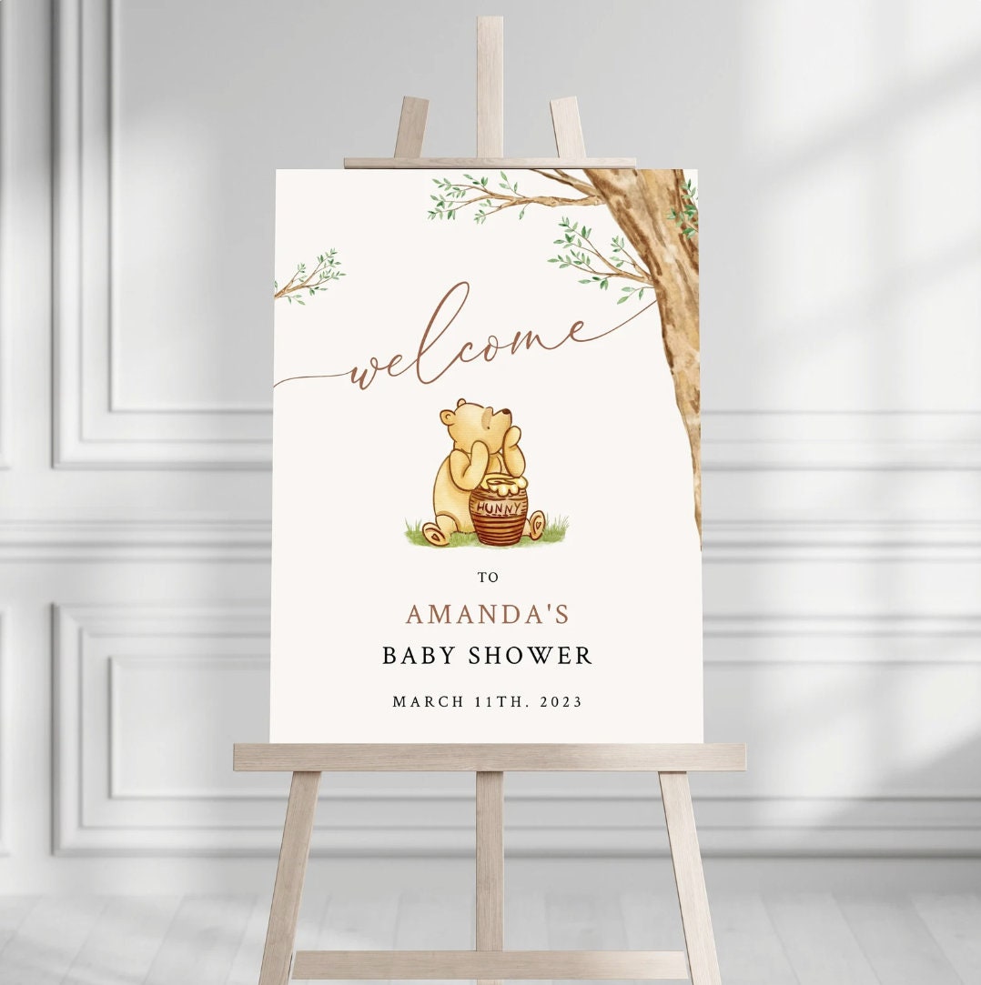 Winnie The Pooh Baby Shower Welcome Sign, Pooh Baby Shower Welcome