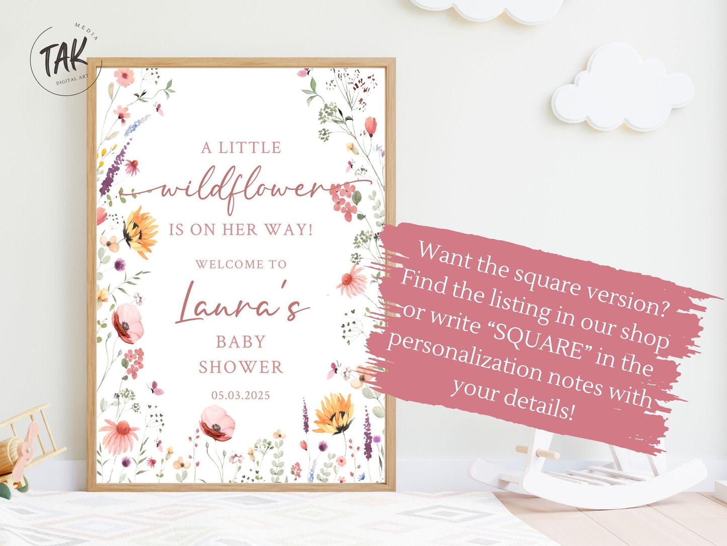 Printed Arch Wildflower in Bloom Baby Shower Welcome Sign, Floral Shower Welcome, Custom Printed Baby Girl Custom Foam Board Party Sign