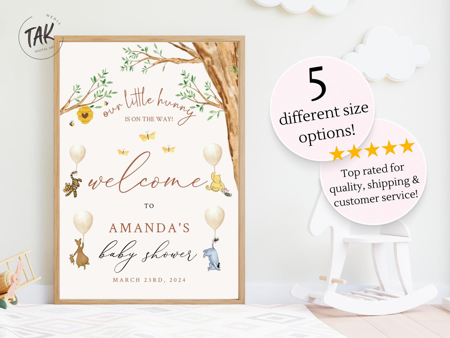 Winnie The Pooh Baby Shower Welcome Sign, Pooh Baby Shower Welcome, Printed Gender Neutral Winnie The Pooh Foam Board