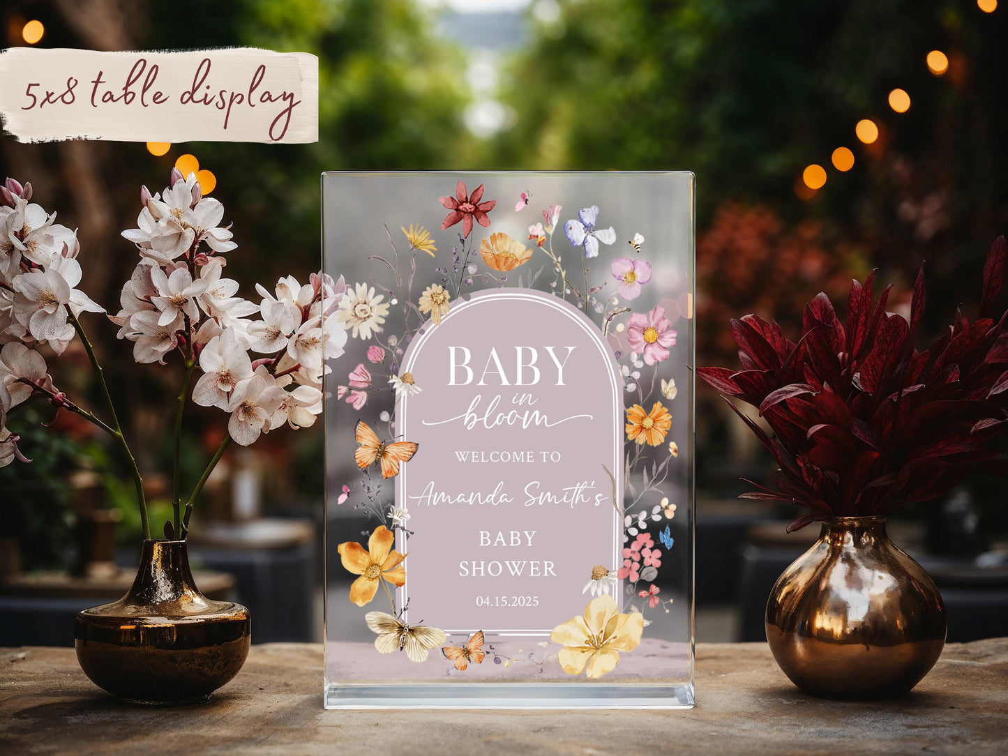 Baby in Bloom Acrylic Baby Shower Sign – Personalized Floral Welcome Sign for Spring Baby Shower, Custom Event Decor