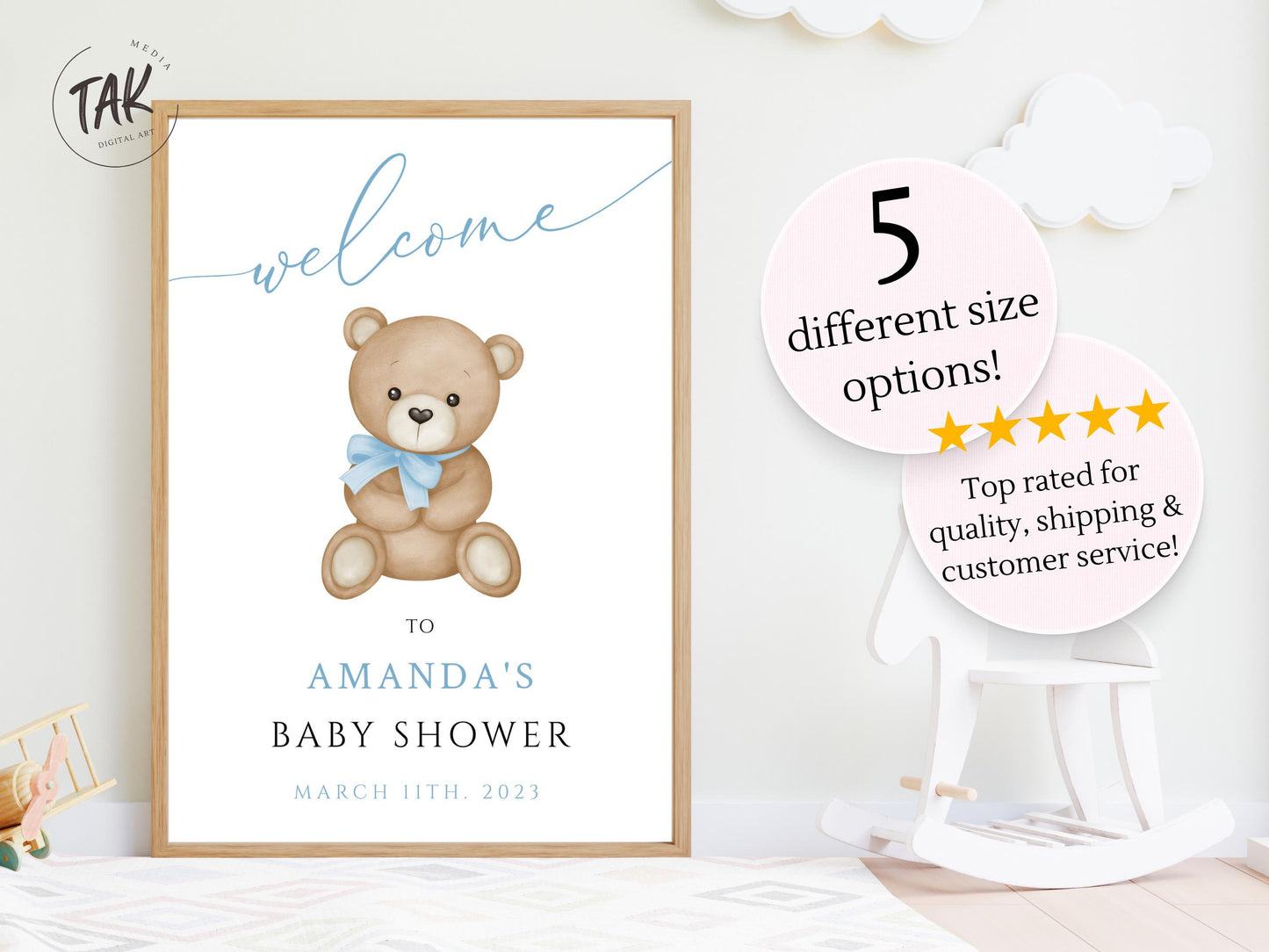 Baby Shower We Can Bearly Wait Boy Foam Welcome Sign, Baby Giant Bear