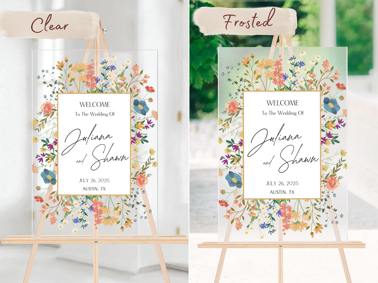 Floral Wedding Welcome Sign – Custom Acrylic or Foam Board Sign, Personalized Elegant Wedding Decor, Modern Ceremony Sign, Name & Date