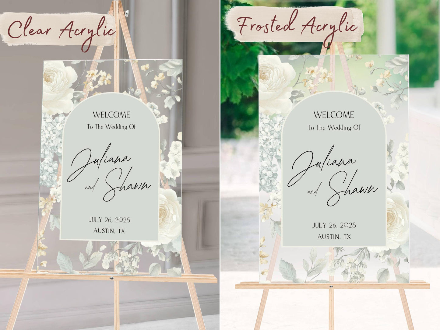 Elegant Wedding Welcome Sign, Custom Acrylic or Foam Board, Personalized Floral Wedding Sign
