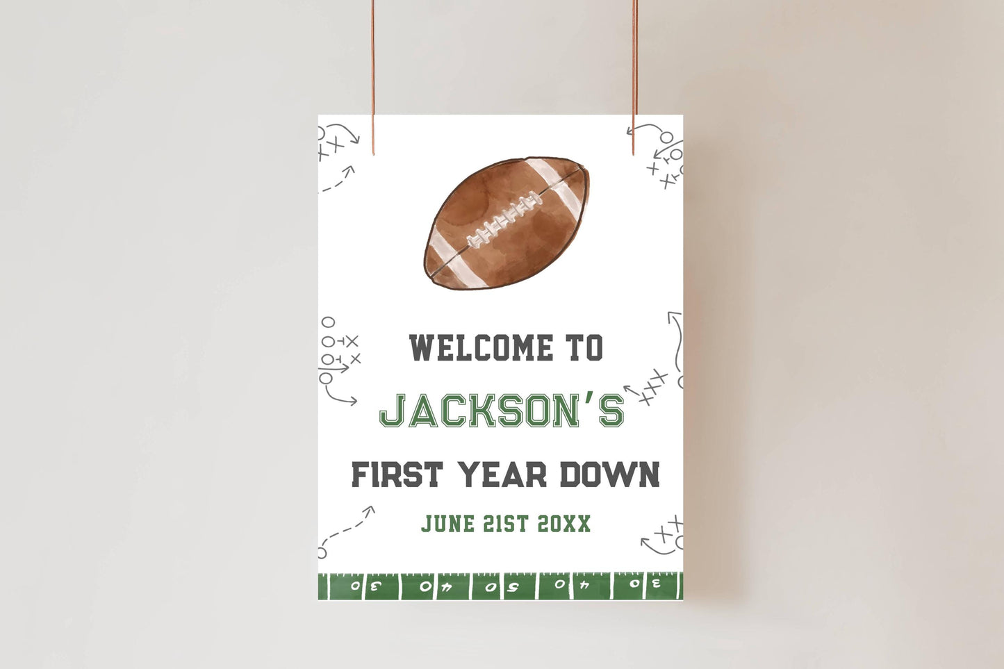 Printed Football First Birthday Welcome Sign, Custom Name Kids Birthday Party Board, Sports Theme Party Foam Board, Boy Party Birthday Decor