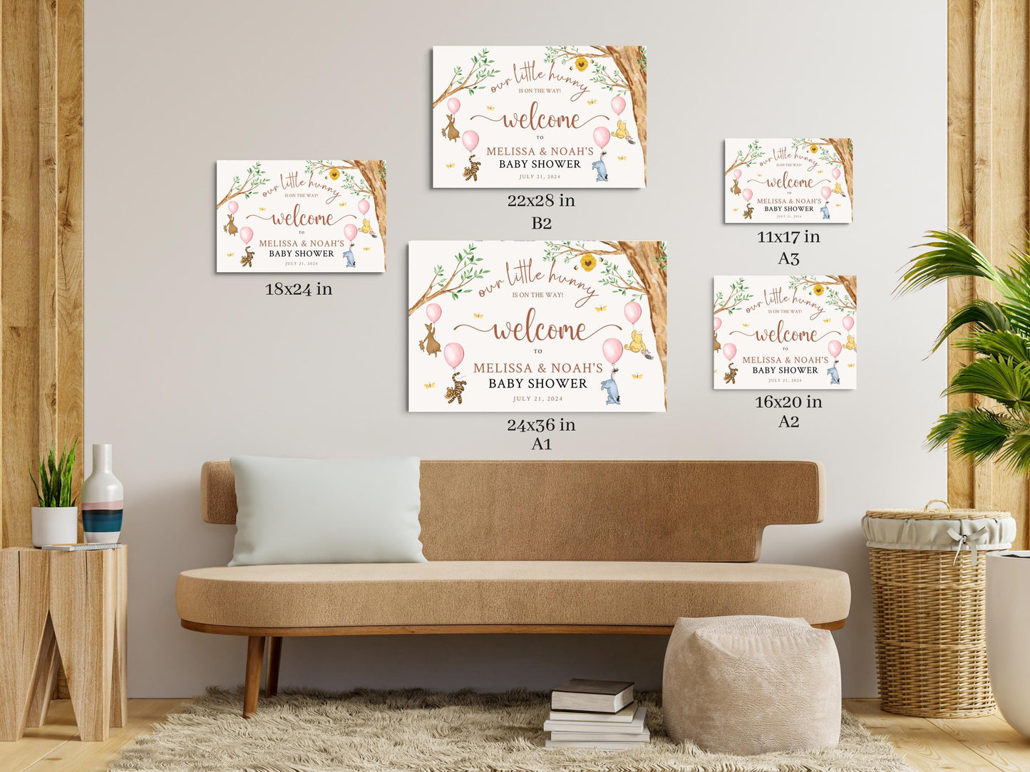 Printed Winnie The Pooh Baby Shower Welcome Sign, Pooh Baby Shower Welcome, Custom Printed Baby Girl Winnie The Pooh Foam Board Welcome Sign