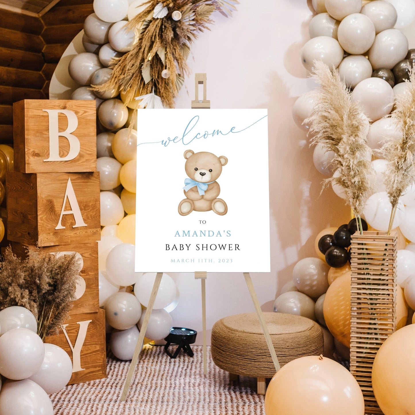 Baby Shower We Can Bearly Wait Boy Foam Welcome Sign, Baby Giant Bear