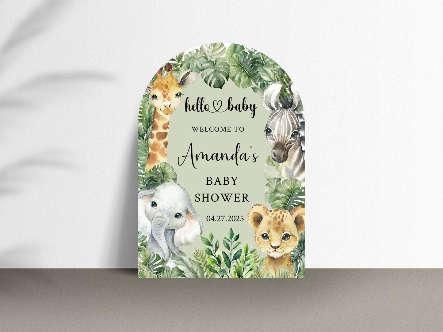 Printed Arch Jungle Theme Baby Shower Welcome Sign, Wildlife Baby Shower Welcome, Printed Gender Neutral Jungle Theme Foam Board Welcome