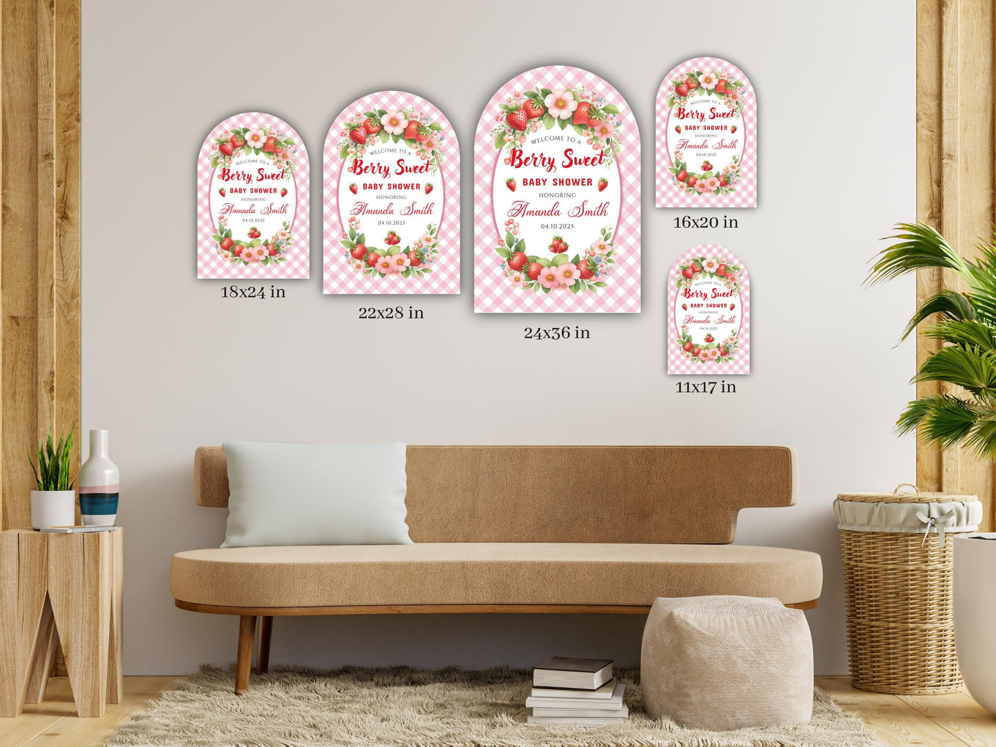 Printed Arch Berry Sweet Baby Shower Foam Board Sign – Strawberry Theme Welcome, Personalized Baby Shower Decor, Girl Baby Shower Decoration