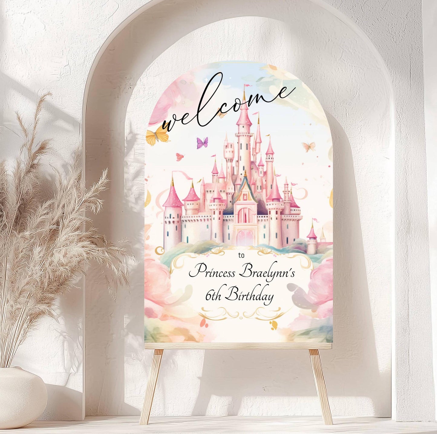 Printed Arch Princess Birthday Welcome Sign, Girls Princess Birthday Party Foam Welcome Sign, Printed Foam Board Welcome Sign, Princess