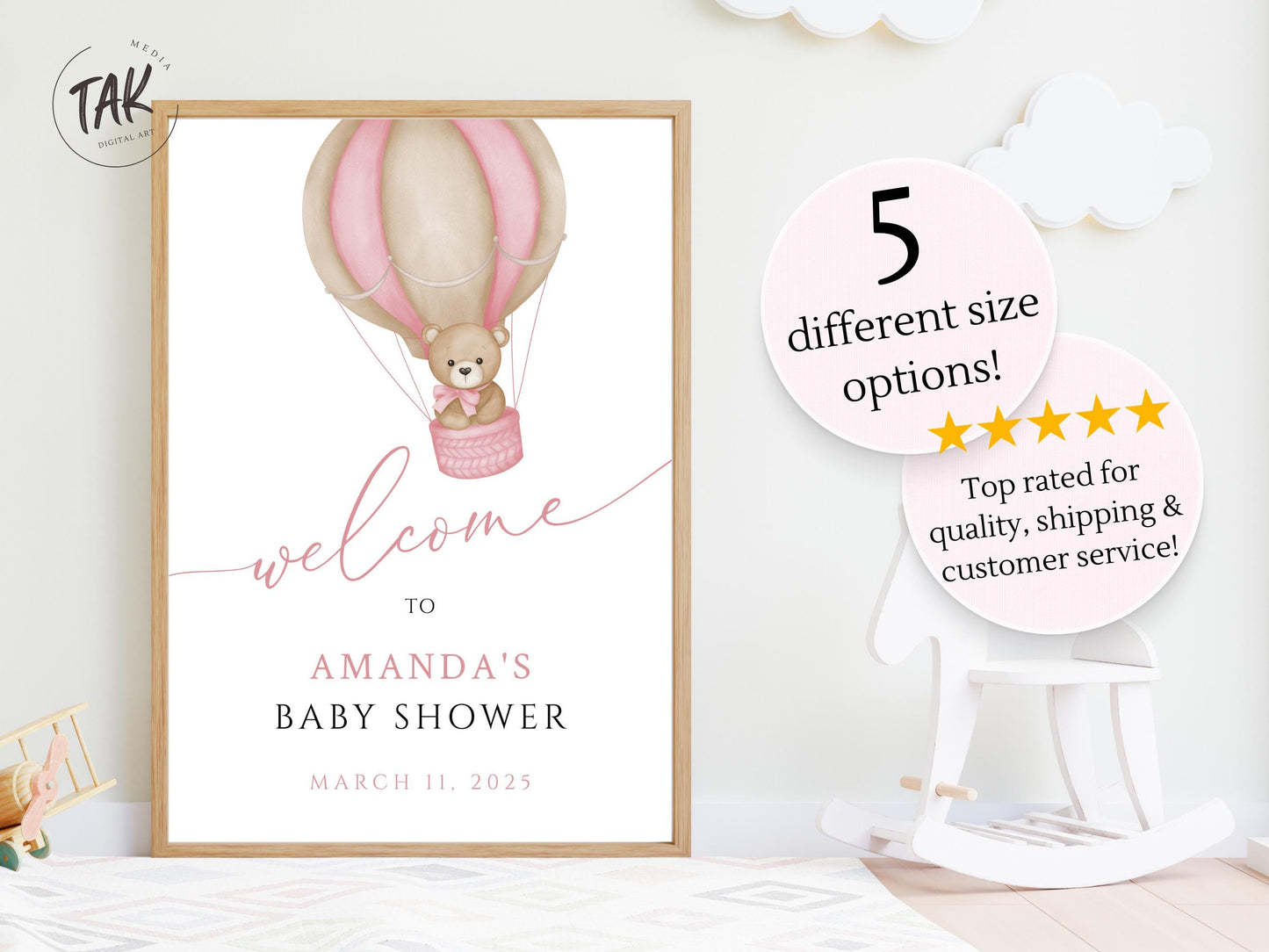 Baby Shower We Can Bearly Wait Baby Girl Foam Welcome Sign