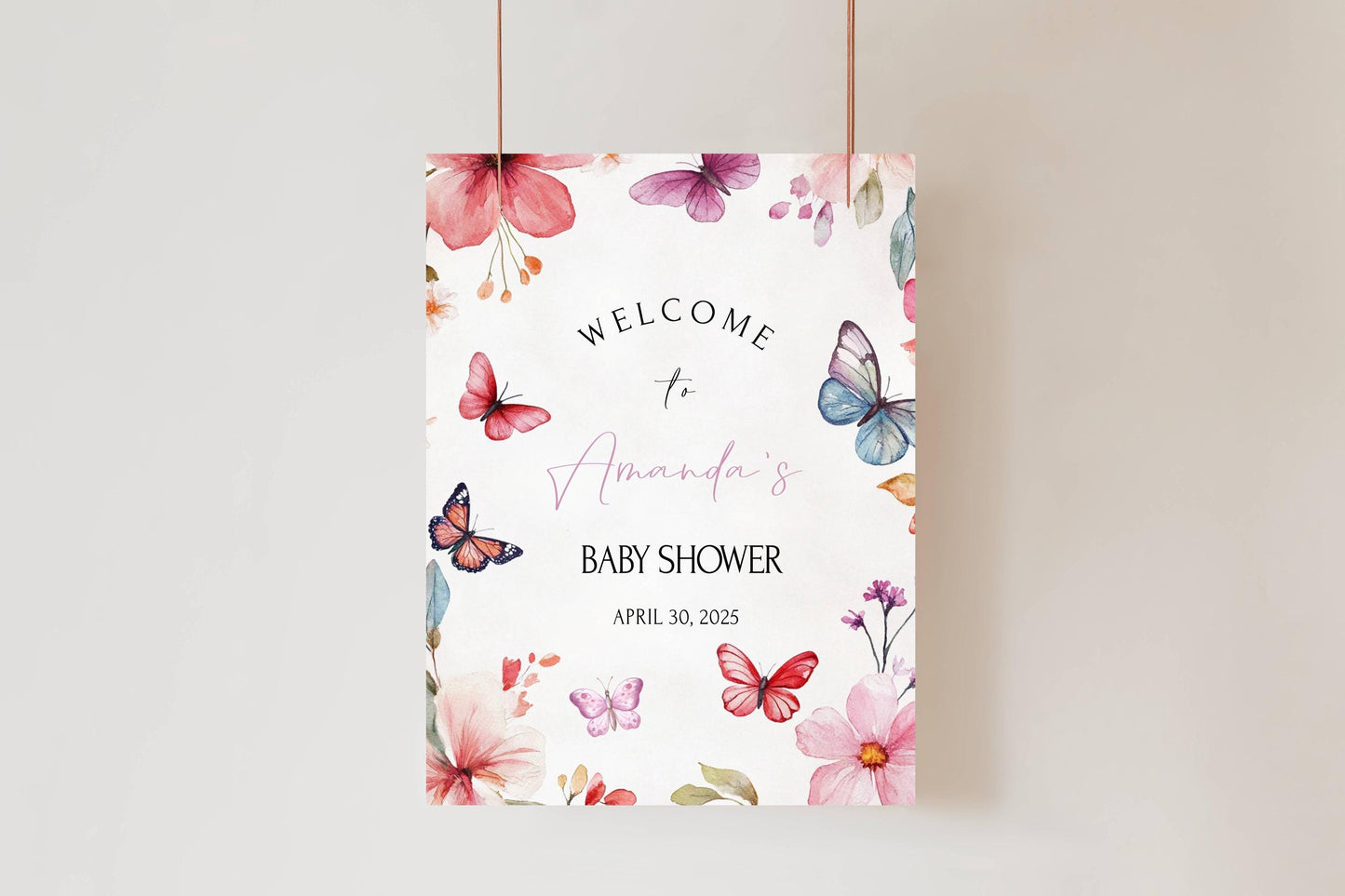 Butterfly Floral Baby Shower Welcome Sign, Floral Shower Welcome, Custom Printed Gender Neutral Custom Foam Board