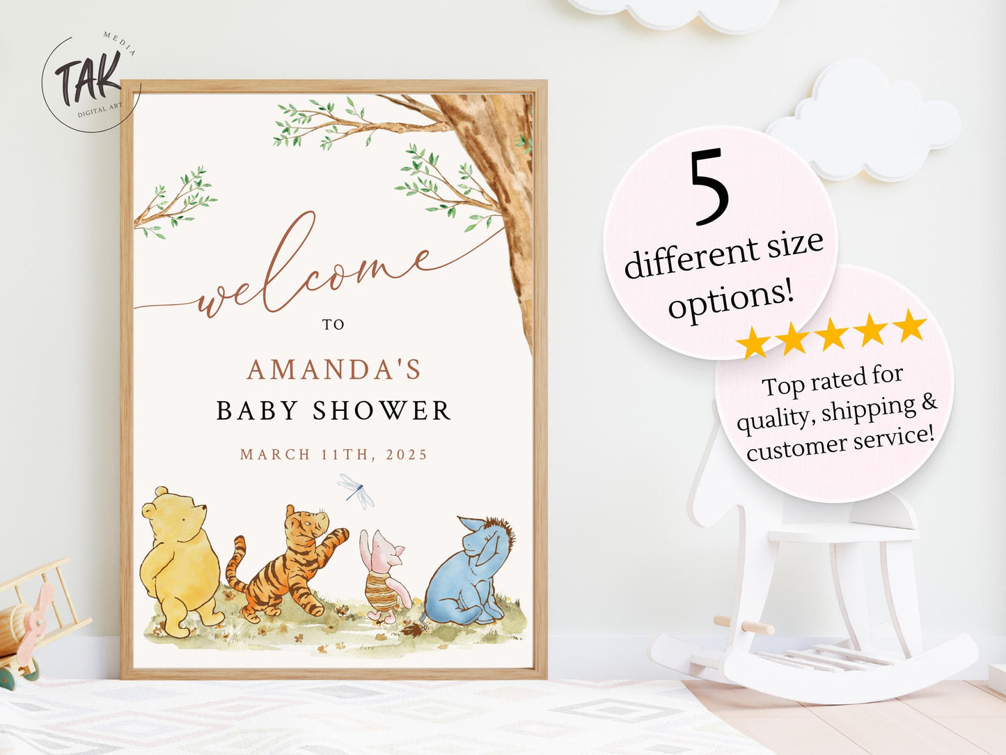 Printed Winnie The Pooh Baby Shower Welcome Sign, Pooh Baby Shower Welcome, Printed Gender Neutral Winnie The Pooh Foam Board Welcome Sign