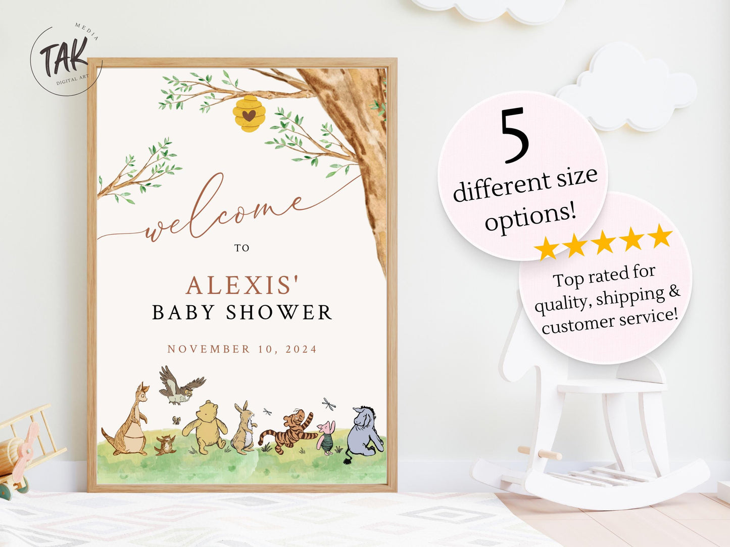 Printed Winnie The Pooh Baby Shower Welcome Sign, Pooh Baby Shower Welcome, Printed Gender Neutral Winnie The Pooh Foam Board Welcome Sign