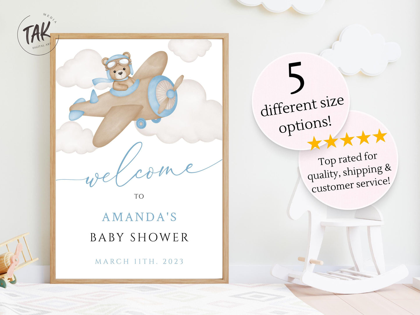 Baby Shower We Can Bearly Wait Boy Foam Welcome Sign, Baby Flying Bear