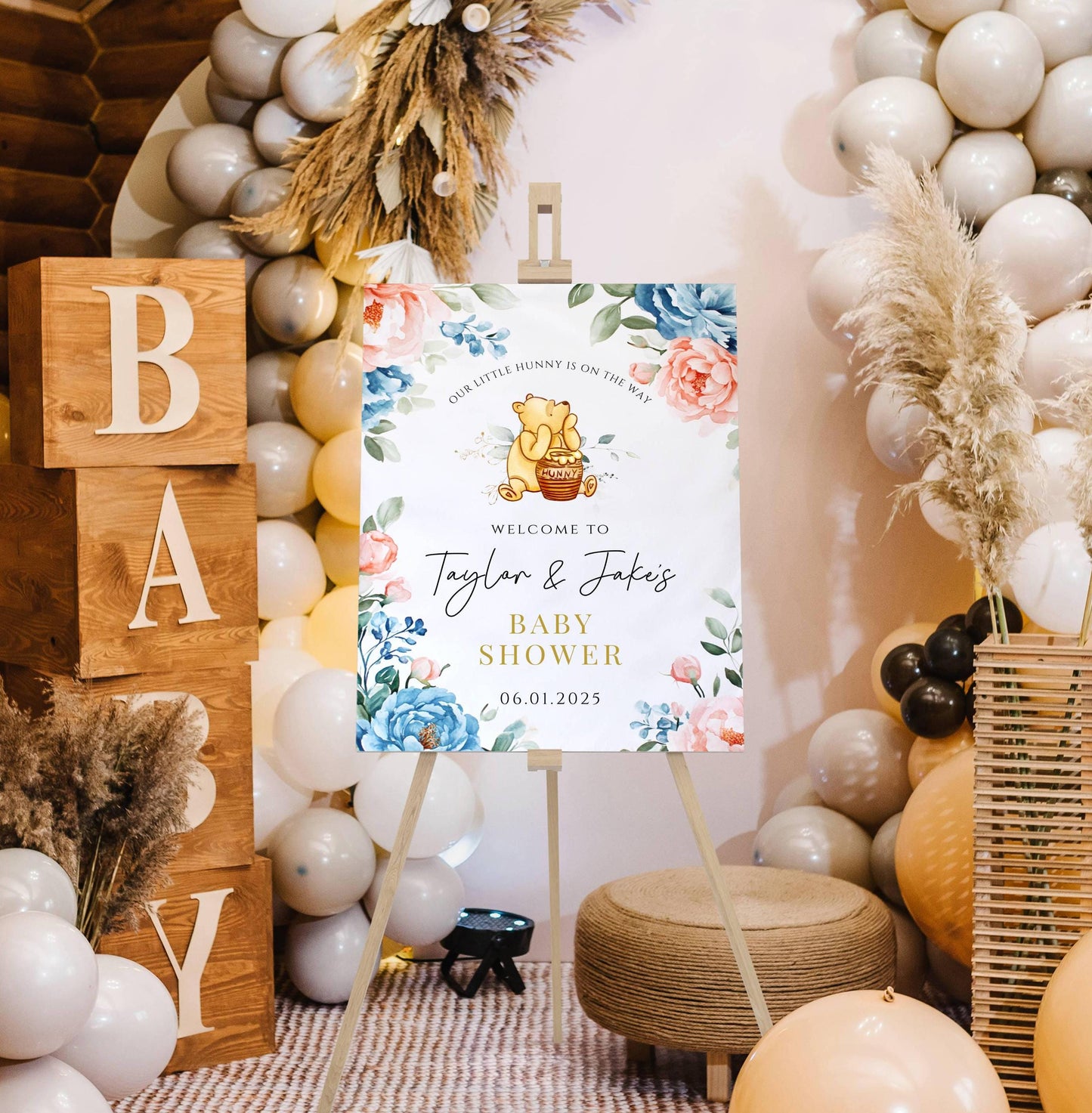 Winnie The Pooh Baby Shower Welcome Sign, Pooh Baby Shower Welcome, Printed Gender Neutral Winnie The Pooh Foam