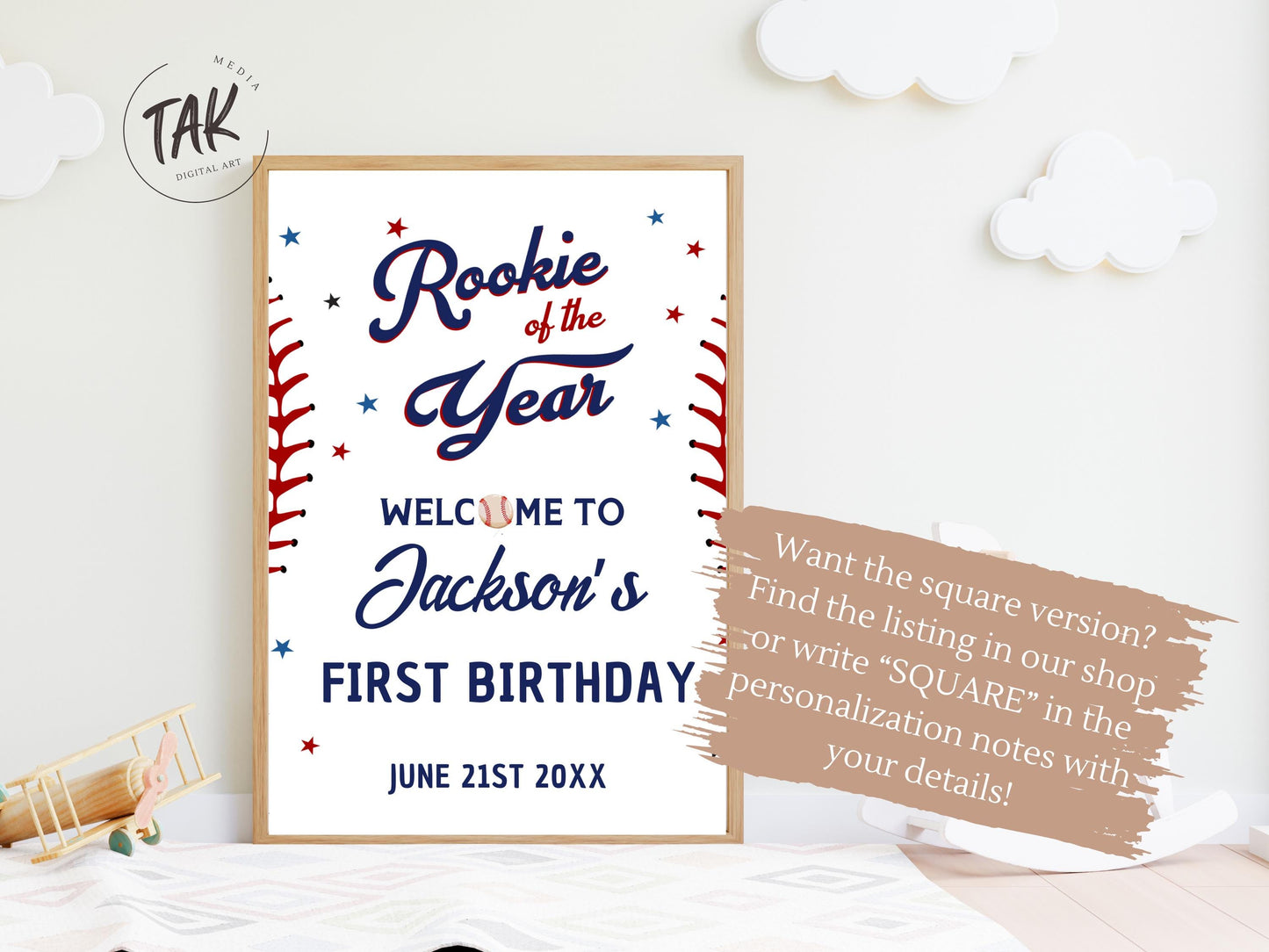 Printed Arch Baseball Rookie of the Year 1st Birthday Welcome Sign, Custom Foam Board Birthday Decor, Boy First Custom Birthday Sports Theme