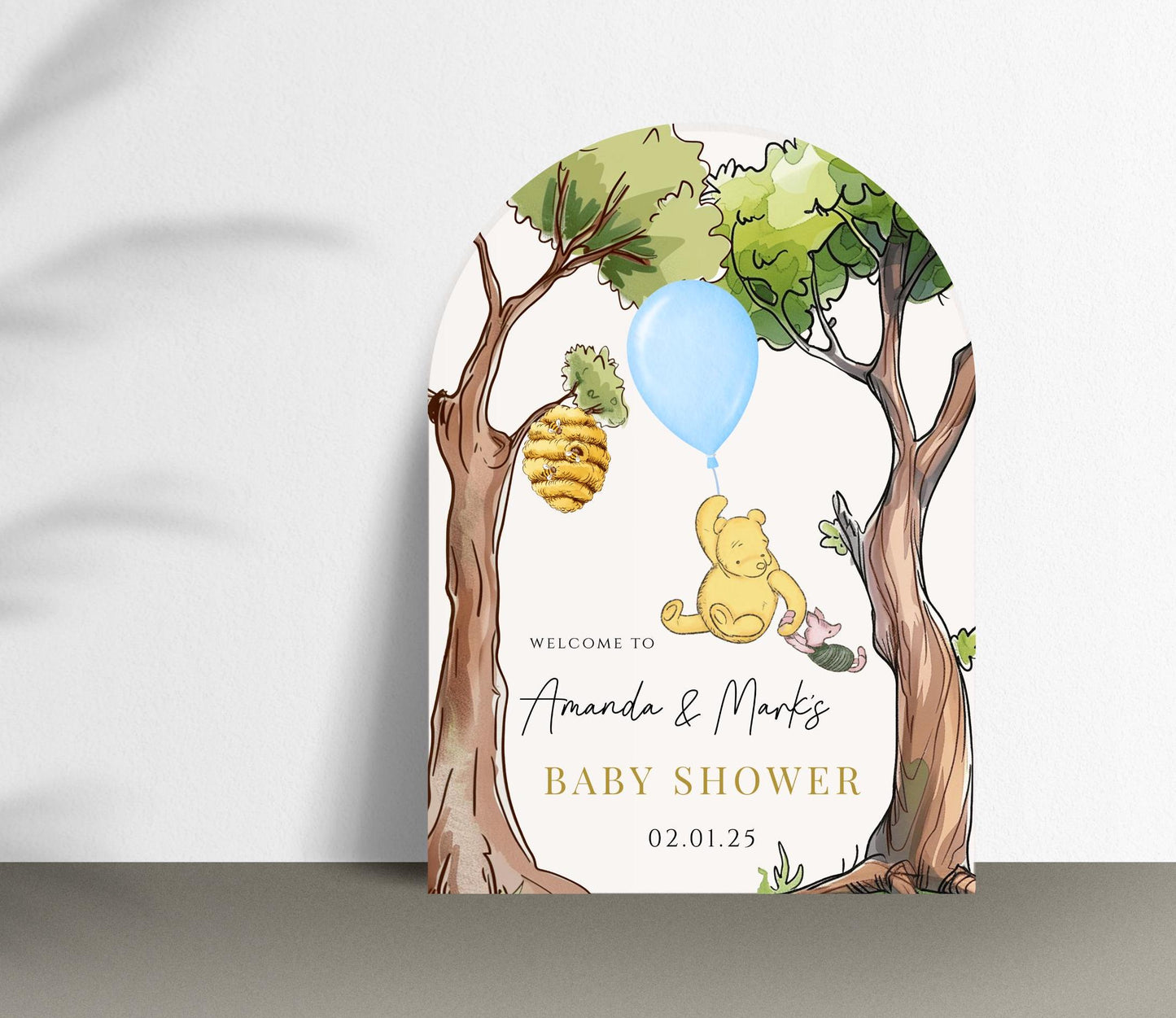 Printed Arch Winnie The Pooh Baby Shower Welcome Sign, Pooh Baby Shower Welcome, Printed Baby Boy Winnie The Pooh Foam Board Welcome Sign