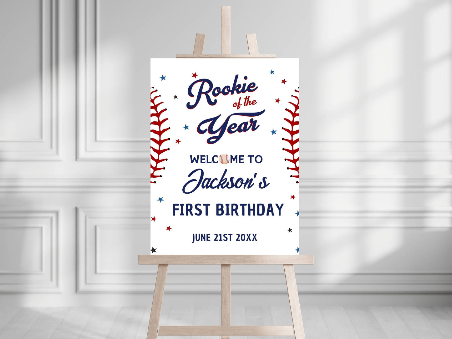 Printed Baseball Rookie of the Year 1st Birthday Welcome Sign, Custom Foam Board Birthday Decor, Boy First Birthday Sports Theme Custom Sign