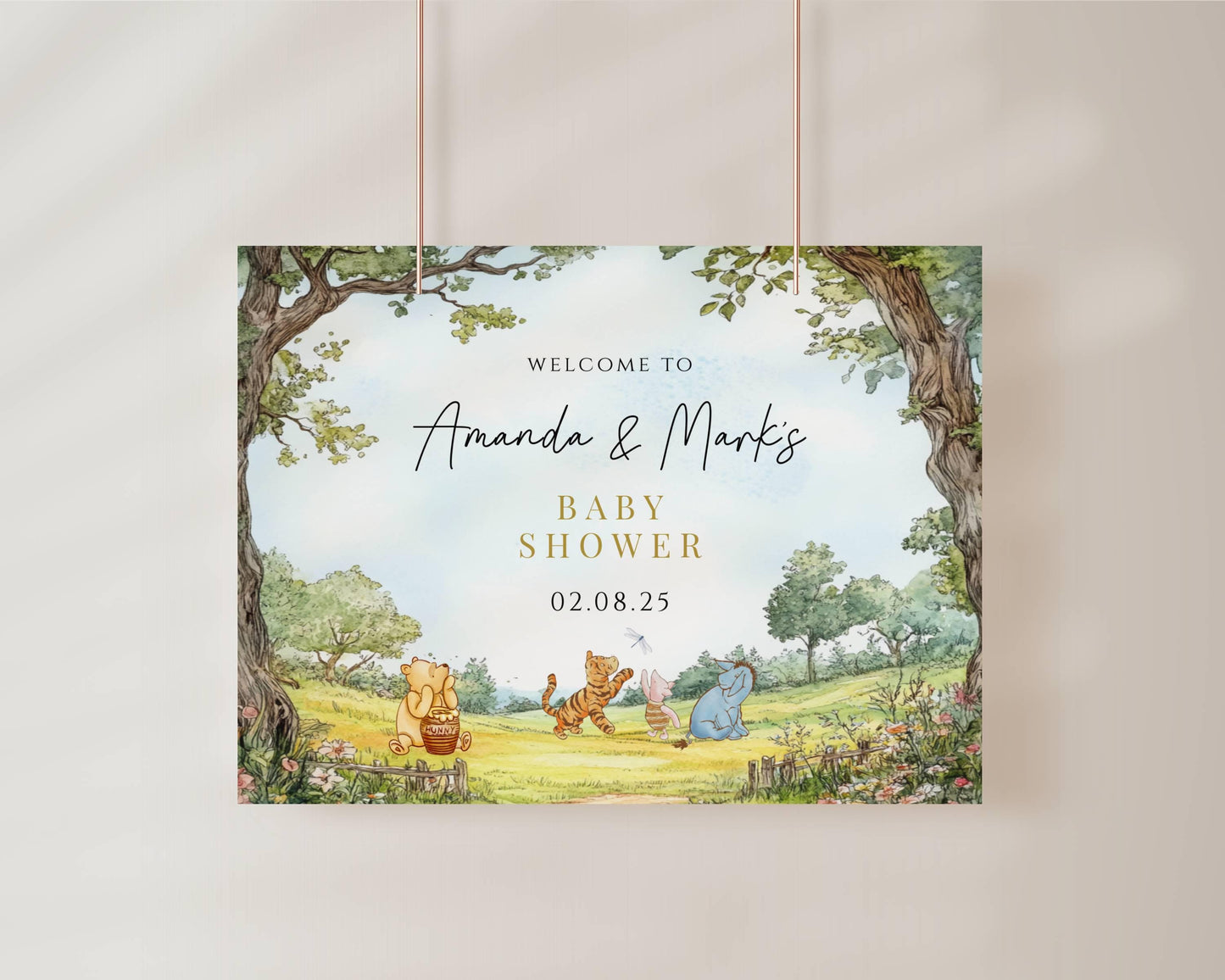 Printed Winnie The Pooh Baby Shower Welcome Sign, Pooh Baby Shower Welcome, Printed Gender Neutral Winnie The Pooh Foam Board Welcome Sign