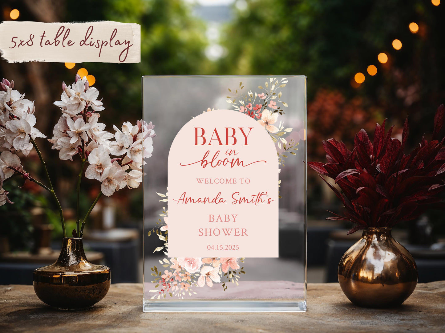 Baby in Bloom Baby Shower Sign – Custom Acrylic or Foam Board Sign, Floral Theme Welcome Sign, Personalized Baby Shower Decor, Custom Decor