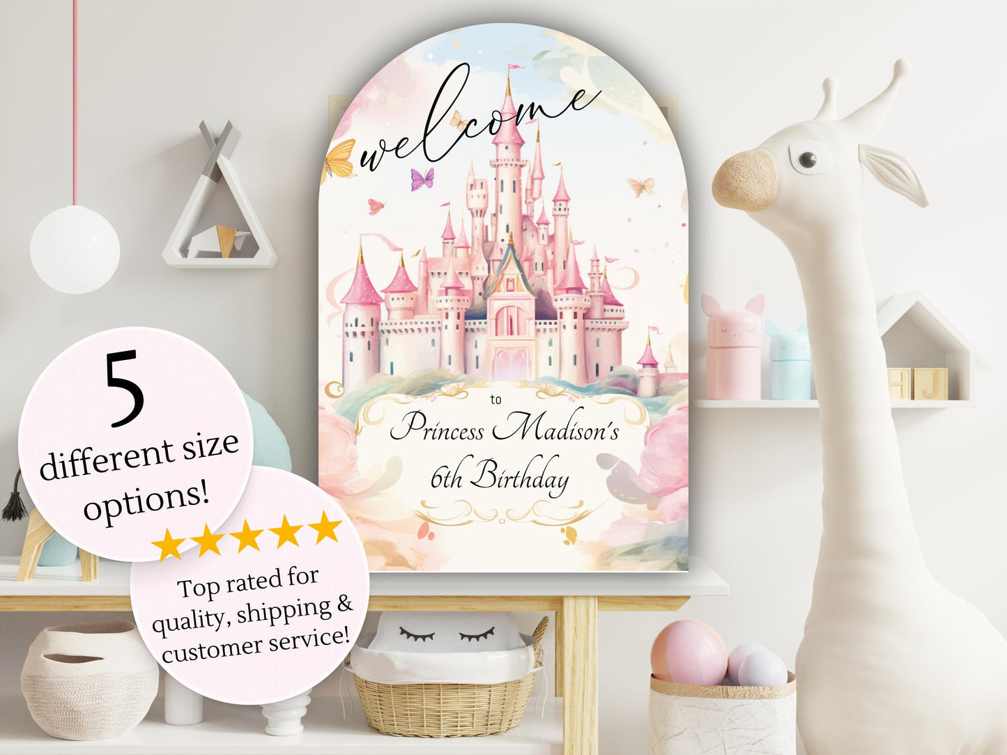Printed Arch Princess Birthday Welcome Sign, Girls Princess Birthday Party Foam Welcome Sign, Printed Foam Board Welcome Sign, Princess