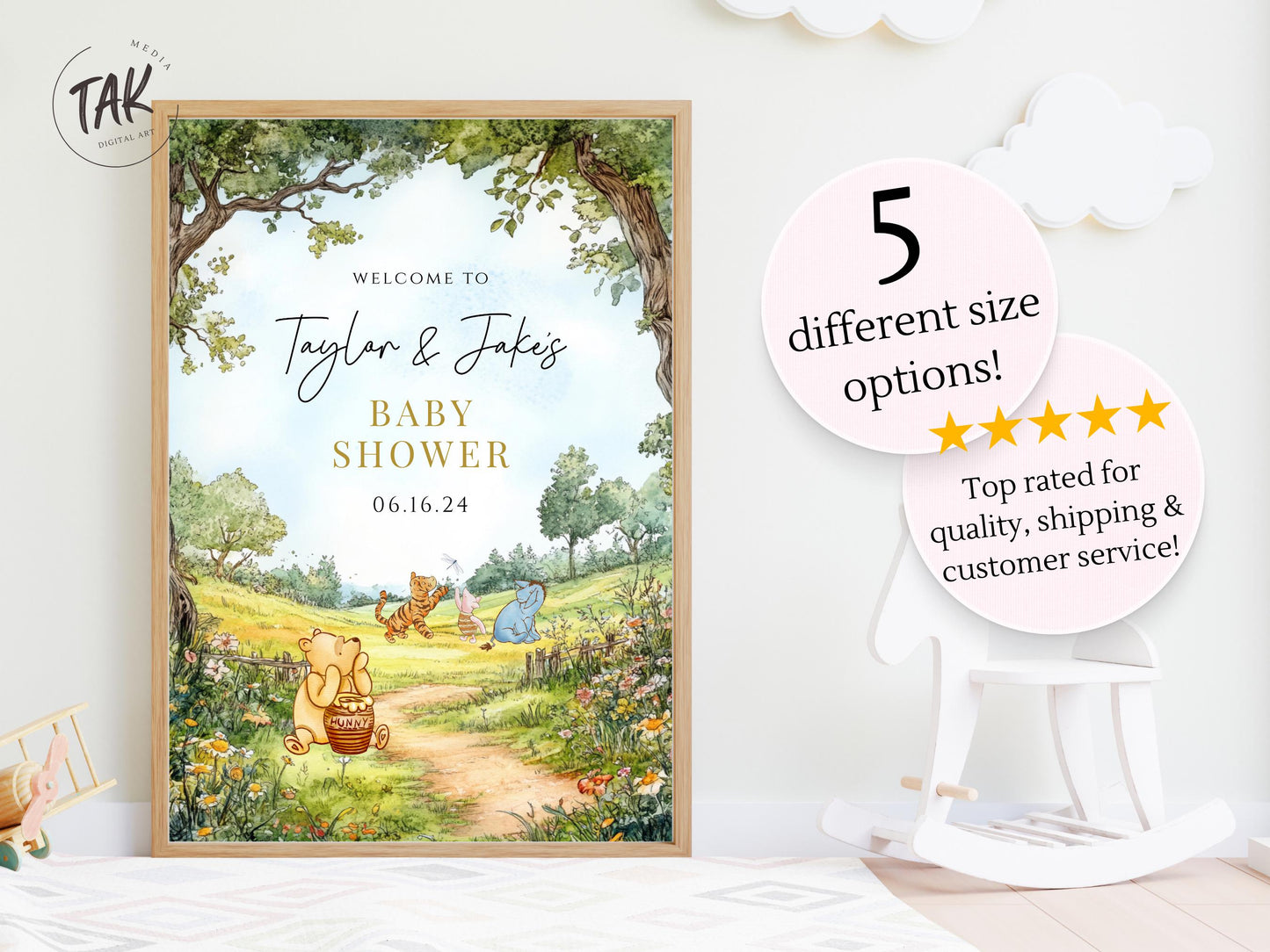 Printed Winnie The Pooh Baby Shower Welcome Sign, Pooh Baby Shower Welcome, Printed Gender Neutral Winnie The Pooh Foam Board Welcome Sign