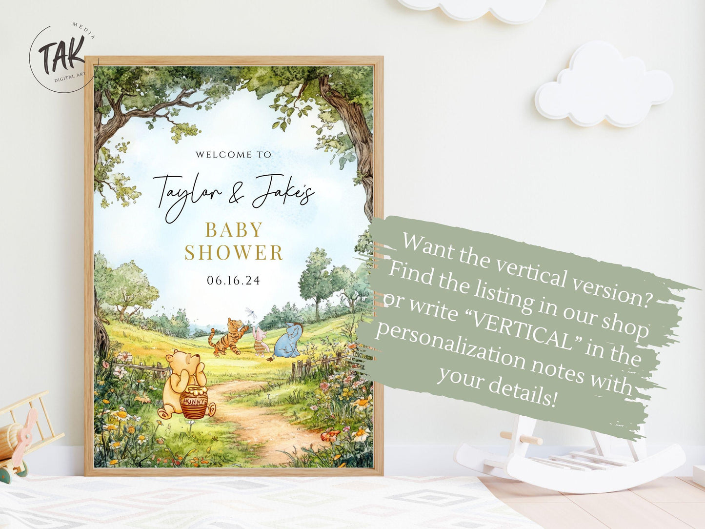 Printed Winnie The Pooh Baby Shower Welcome Sign, Pooh Baby Shower Welcome, Printed Gender Neutral Winnie The Pooh Foam Board Welcome Sign