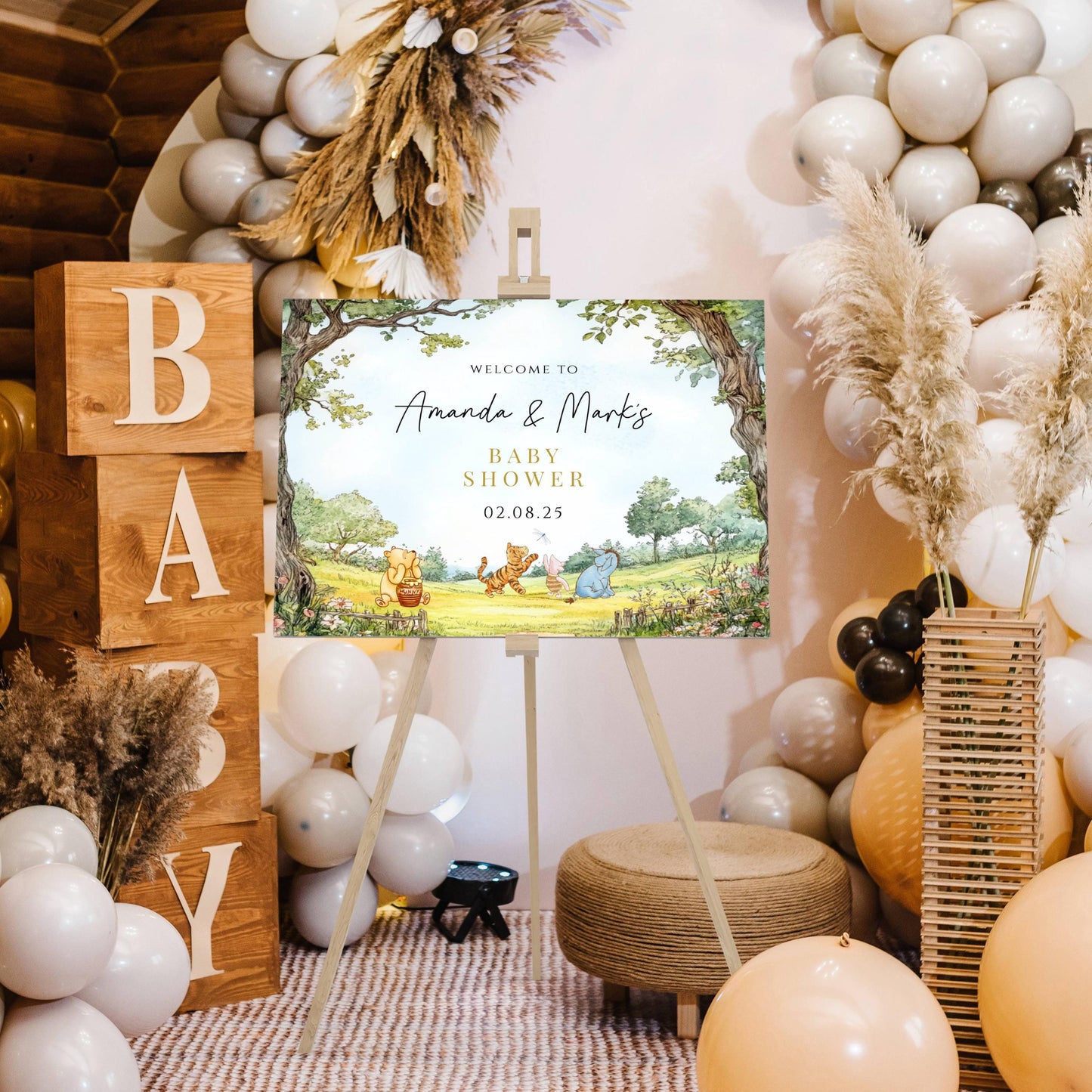Printed Winnie The Pooh Baby Shower Welcome Sign, Pooh Baby Shower Welcome, Printed Gender Neutral Winnie The Pooh Foam Board Welcome Sign