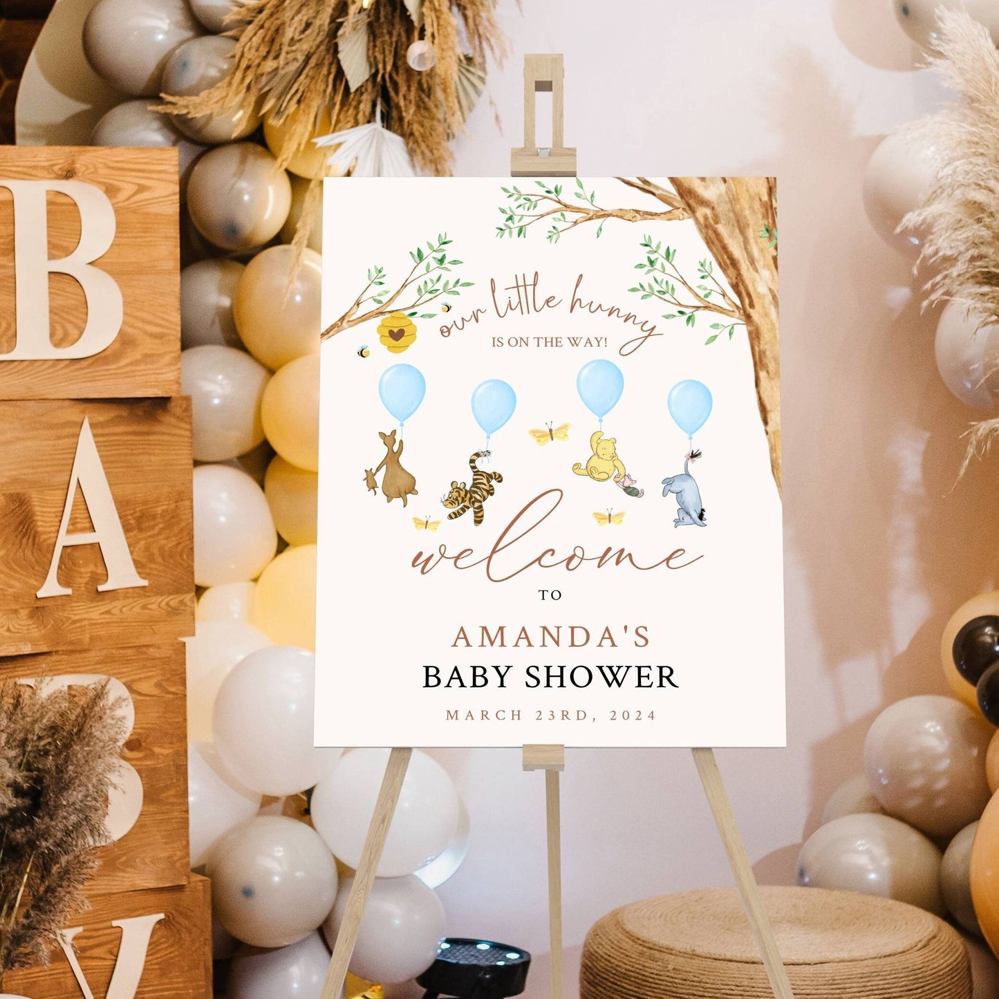 Winnie The Pooh Baby Boy Shower Welcome Sign, Pooh Baby Shower Welcome, Printed Baby Boy Winnie The Pooh Foam Board