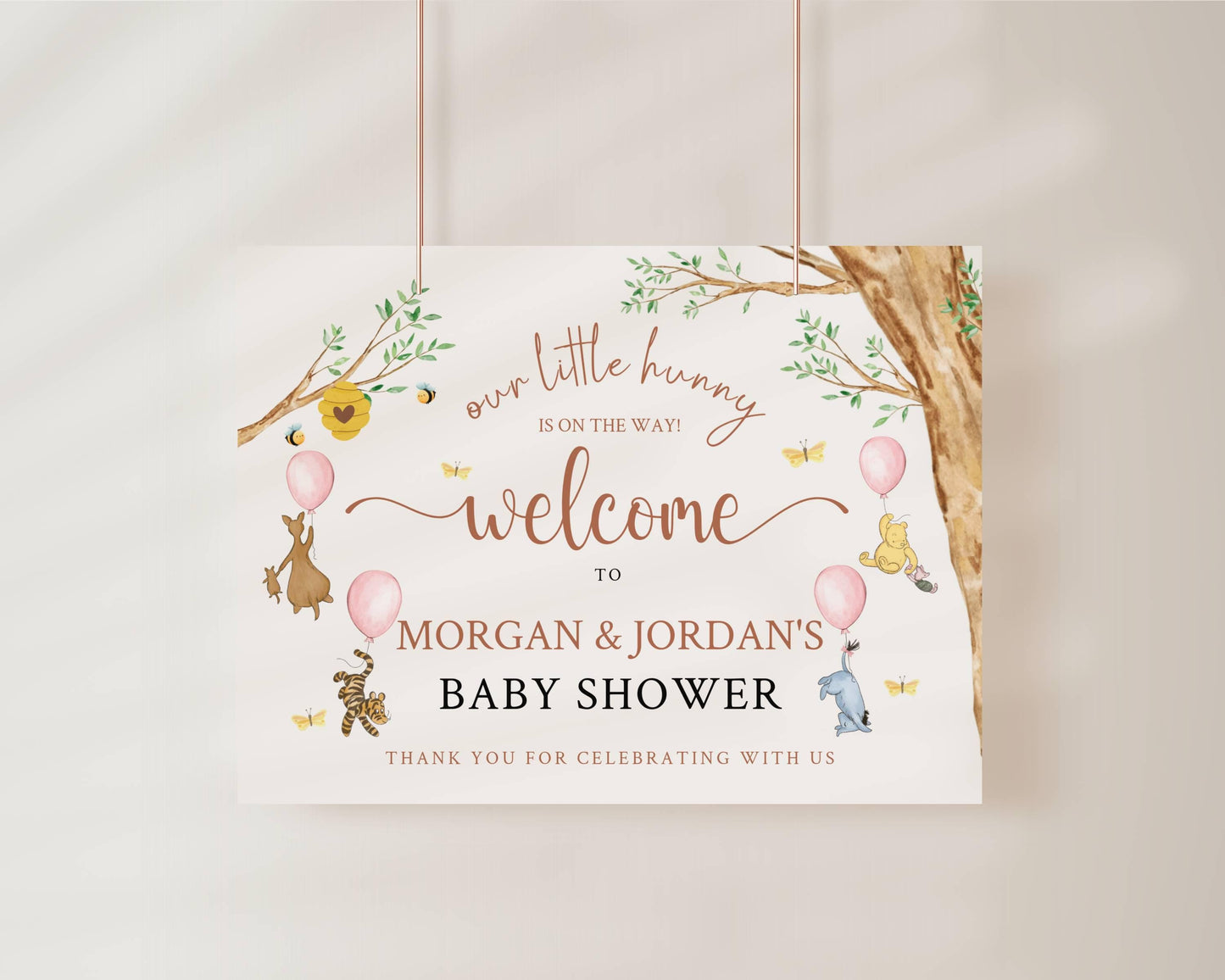 Printed Winnie The Pooh Baby Shower Welcome Sign, Pooh Baby Shower Welcome, Custom Printed Baby Girl Winnie The Pooh Foam Board Welcome Sign