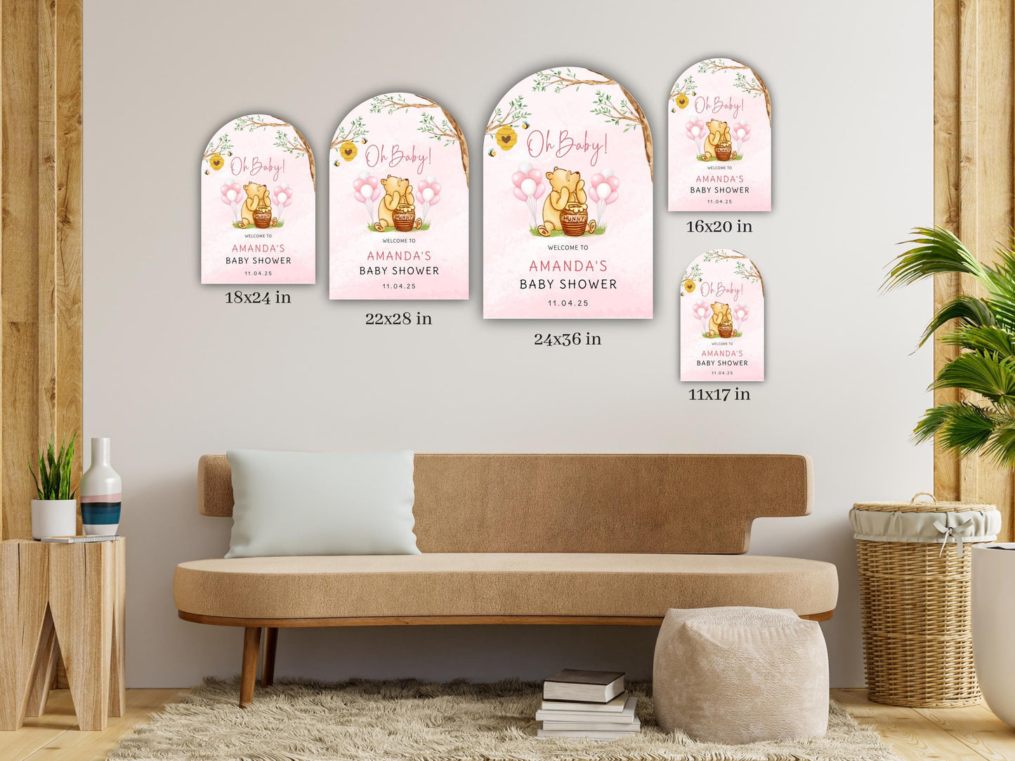 Arch Winnie The Pooh Baby Shower Welcome Sign, Pooh Baby Shower Welcome, Printed Baby Girl Winnie The Pooh Foam Board Welcome Sign