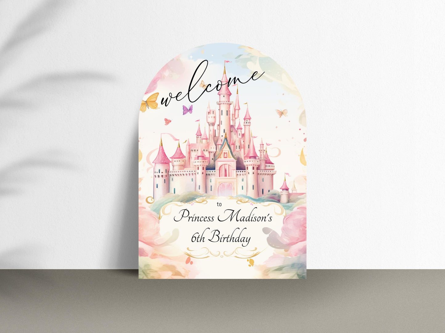 Printed Arch Princess Birthday Welcome Sign, Girls Princess Birthday Party Foam Welcome Sign, Printed Foam Board Welcome Sign, Princess