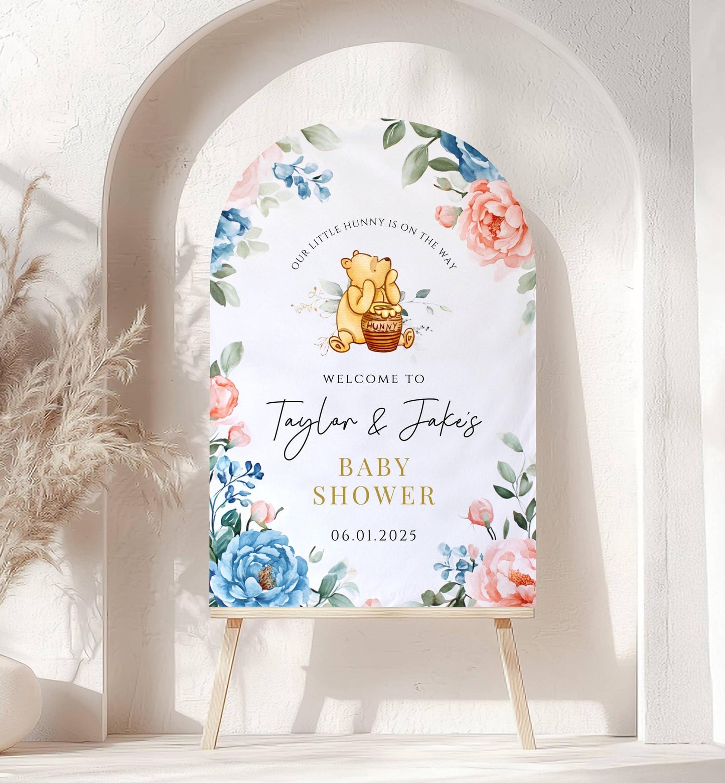 Printed Arch Winnie The Pooh Baby Shower Welcome Sign, Pooh Baby Shower Welcome, Printed Gender Neutral Winnie The Pooh Foam Board Welcome