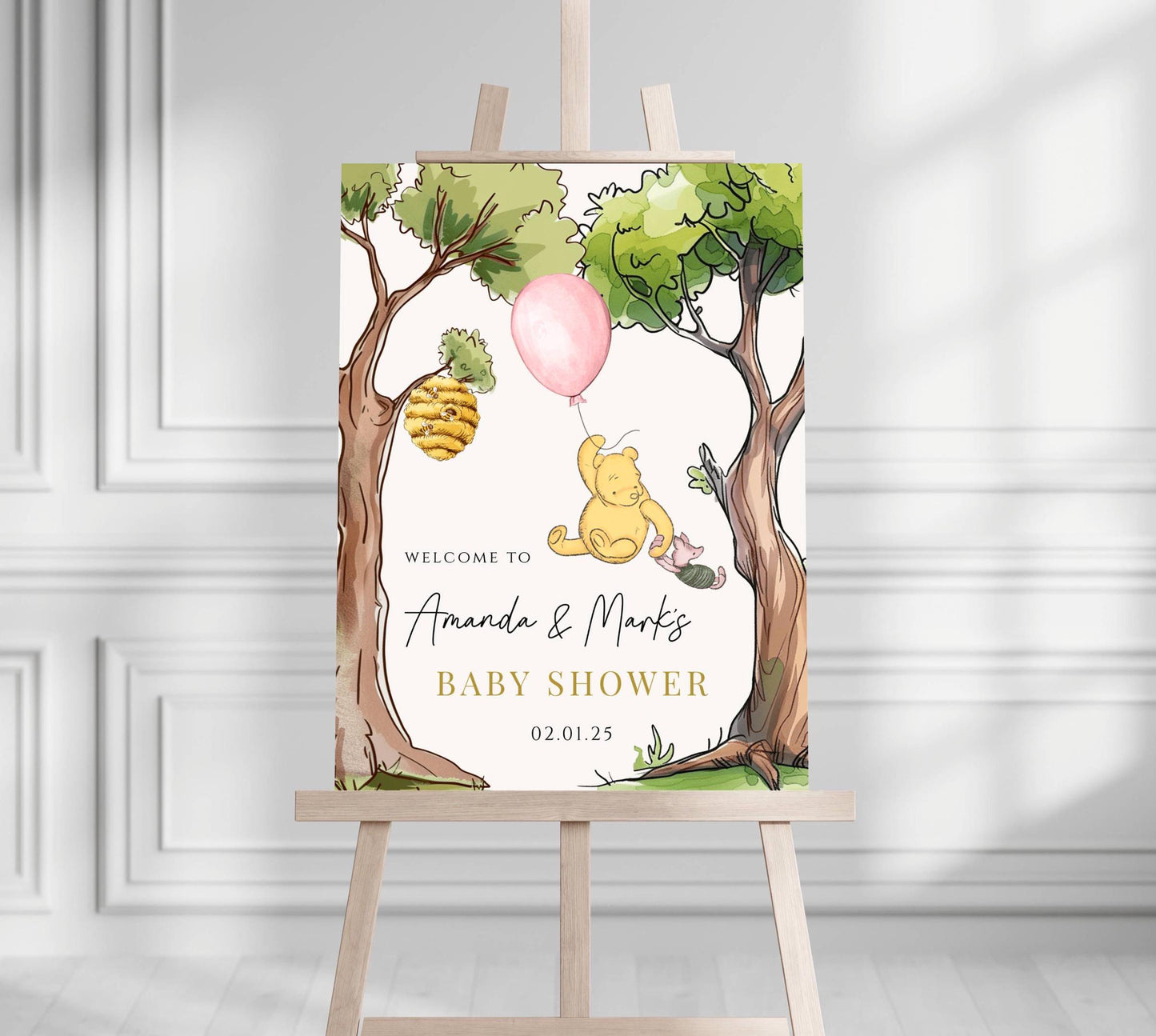 Printed Winnie The Pooh Baby Shower Welcome Sign, Pooh Baby Shower Welcome, Custom Printed Baby Girl Winnie The Pooh Foam Board Welcome Sign