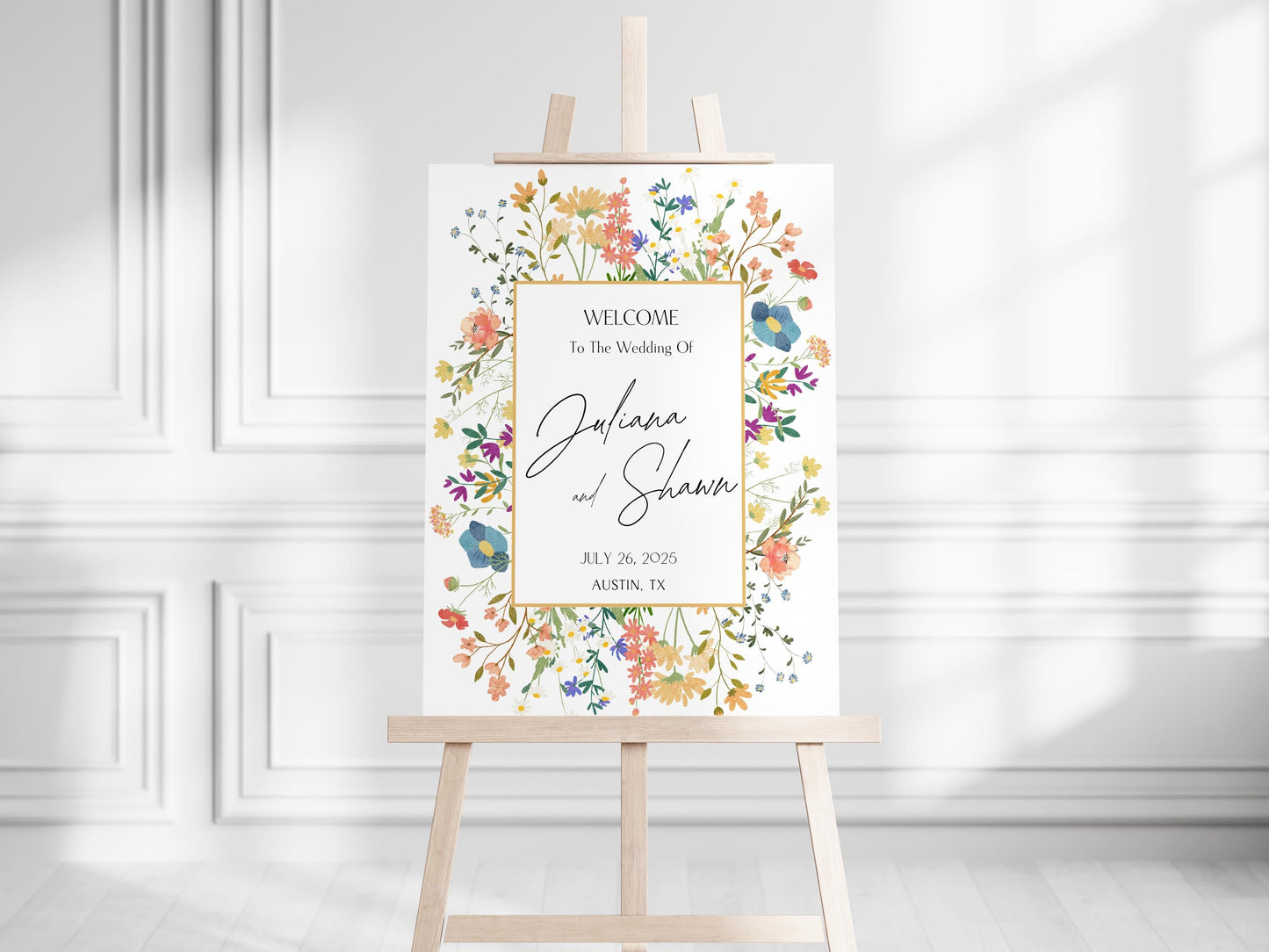 Floral Wedding Welcome Sign – Custom Acrylic or Foam Board Sign, Personalized Elegant Wedding Decor, Modern Ceremony Sign, Name & Date