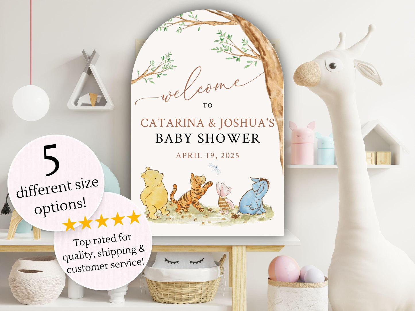 Printed Arch Winnie The Pooh Baby Shower Welcome Sign, Pooh Baby Shower Welcome, Printed Gender Neutral Winnie The Pooh Foam Board Welcome