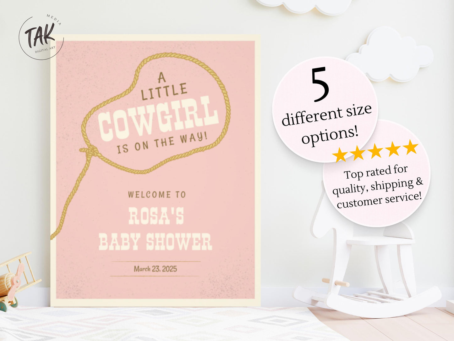 Cowgirl Baby Shower Welcome Sign, Western Baby Shower Welcome, Printed Baby Girl Western Cowboy Foam Board