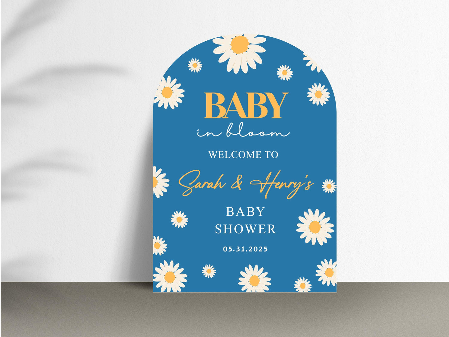 Printed Arch Baby in Bloom Baby Shower Welcome Sign, Blue Floral Shower Welcome, Custom Printed Boy Custom Daisy Foam Board Party Welcome