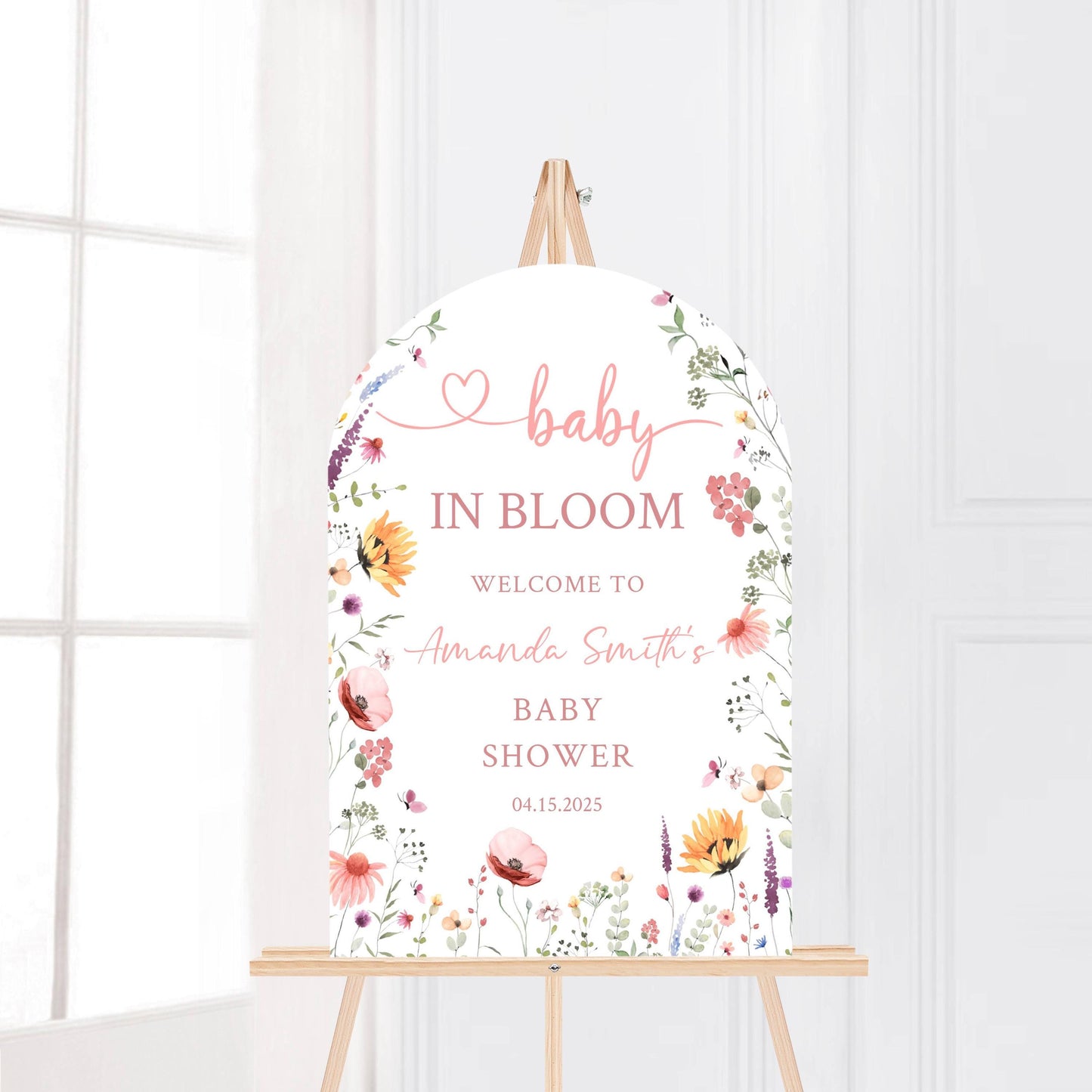 Printed Arch Baby in Bloom Baby Shower Welcome Sign, Floral Shower Welcome, Custom Printed Gender Neutral Custom Foam Board Party Welcome