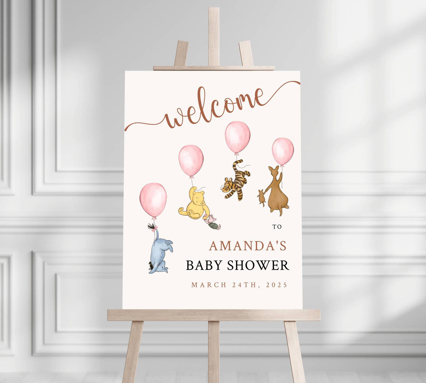 Printed Winnie The Pooh Baby Shower Welcome Sign, Pooh Baby Shower Welcome, Custom Printed Baby Girl Winnie The Pooh Foam Board Welcome Sign