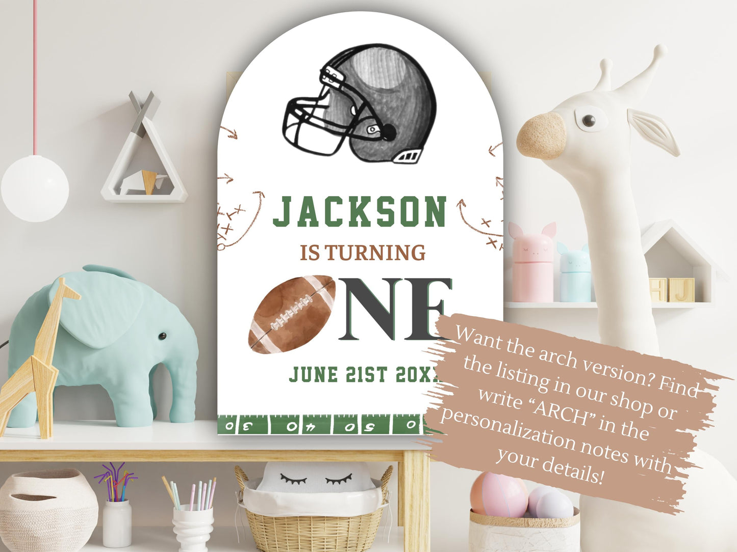 Printed Football First Birthday Welcome Sign, Custom Name Kids Birthday Party Board, Sports Theme Party Foam Board, Boy Party Birthday Decor