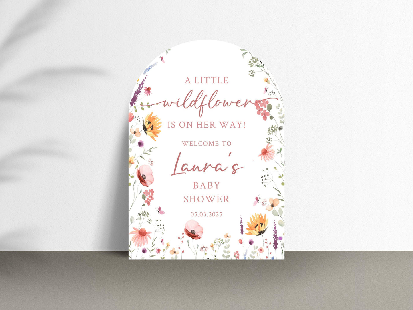 Printed Arch Wildflower in Bloom Baby Shower Welcome Sign, Floral Shower Welcome, Custom Printed Baby Girl Custom Foam Board Party Sign
