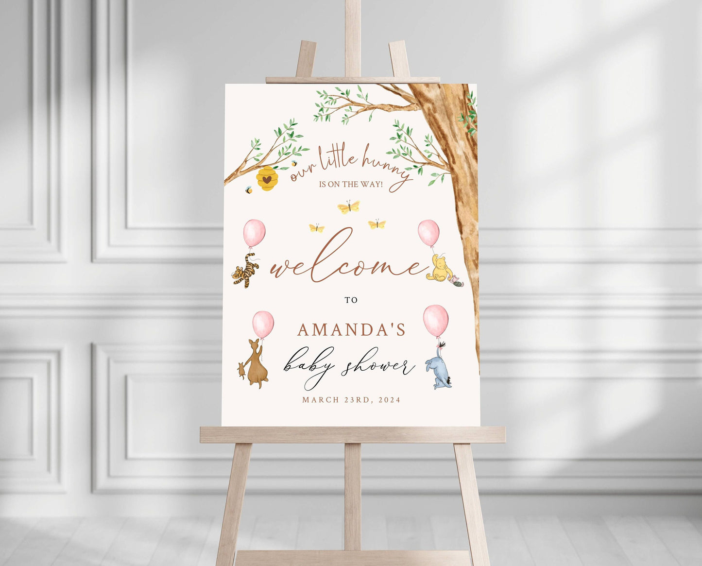 Winnie The Pooh Baby Girl Shower Welcome Sign, Pooh Baby Shower Welcome