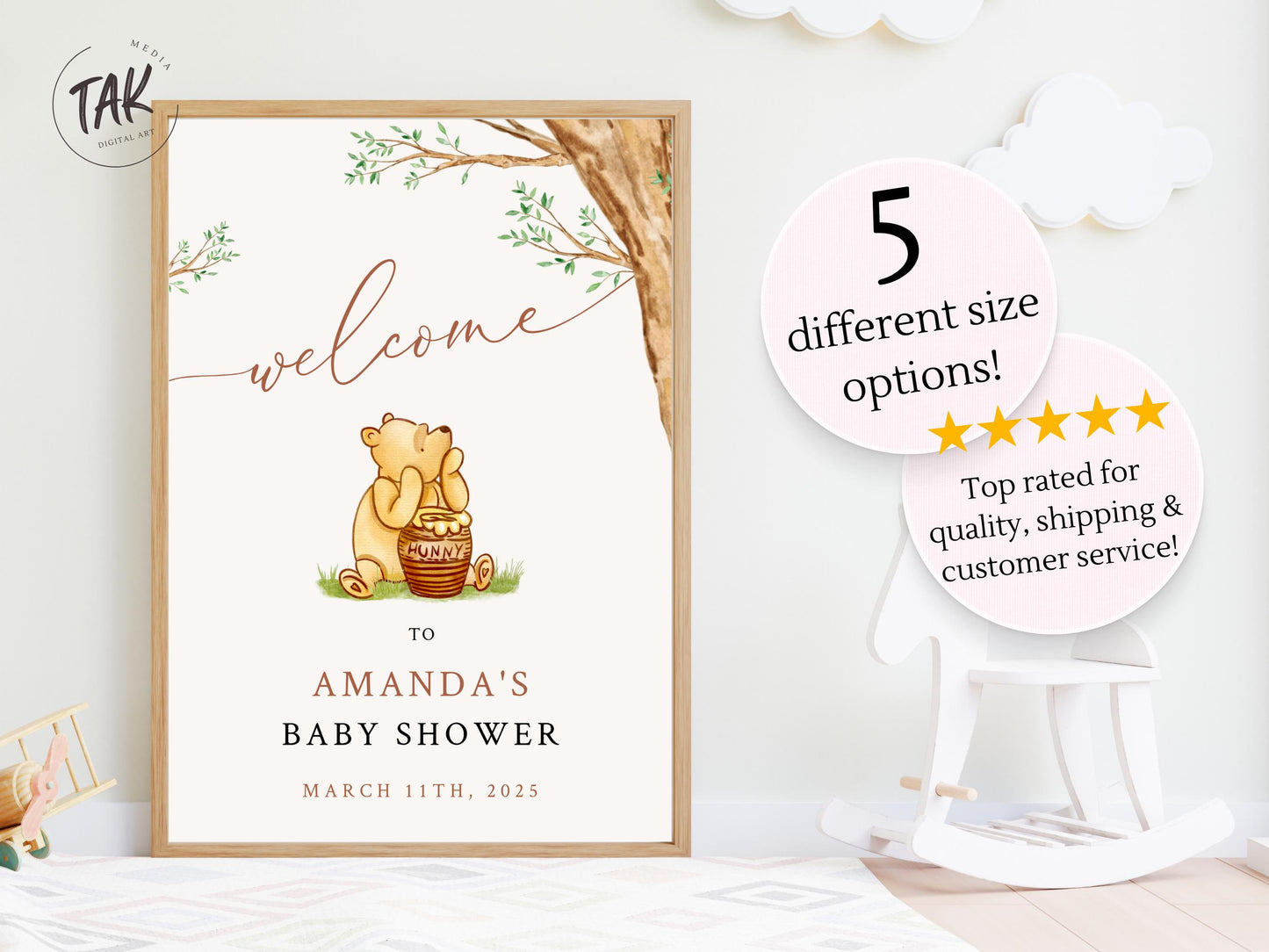 Winnie The Pooh Baby Shower Welcome Sign, Pooh Baby Shower Welcome