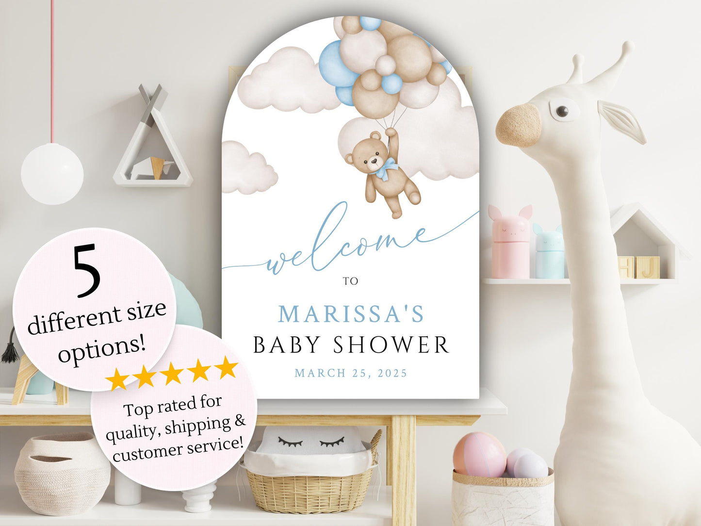 Printed Arch We Can Bearly Wait Baby Boy Foam Welcome Sign, Baby Hot Air Balloon Bear, Printed Foam Board, Printable Giant Bear Welcome Sign