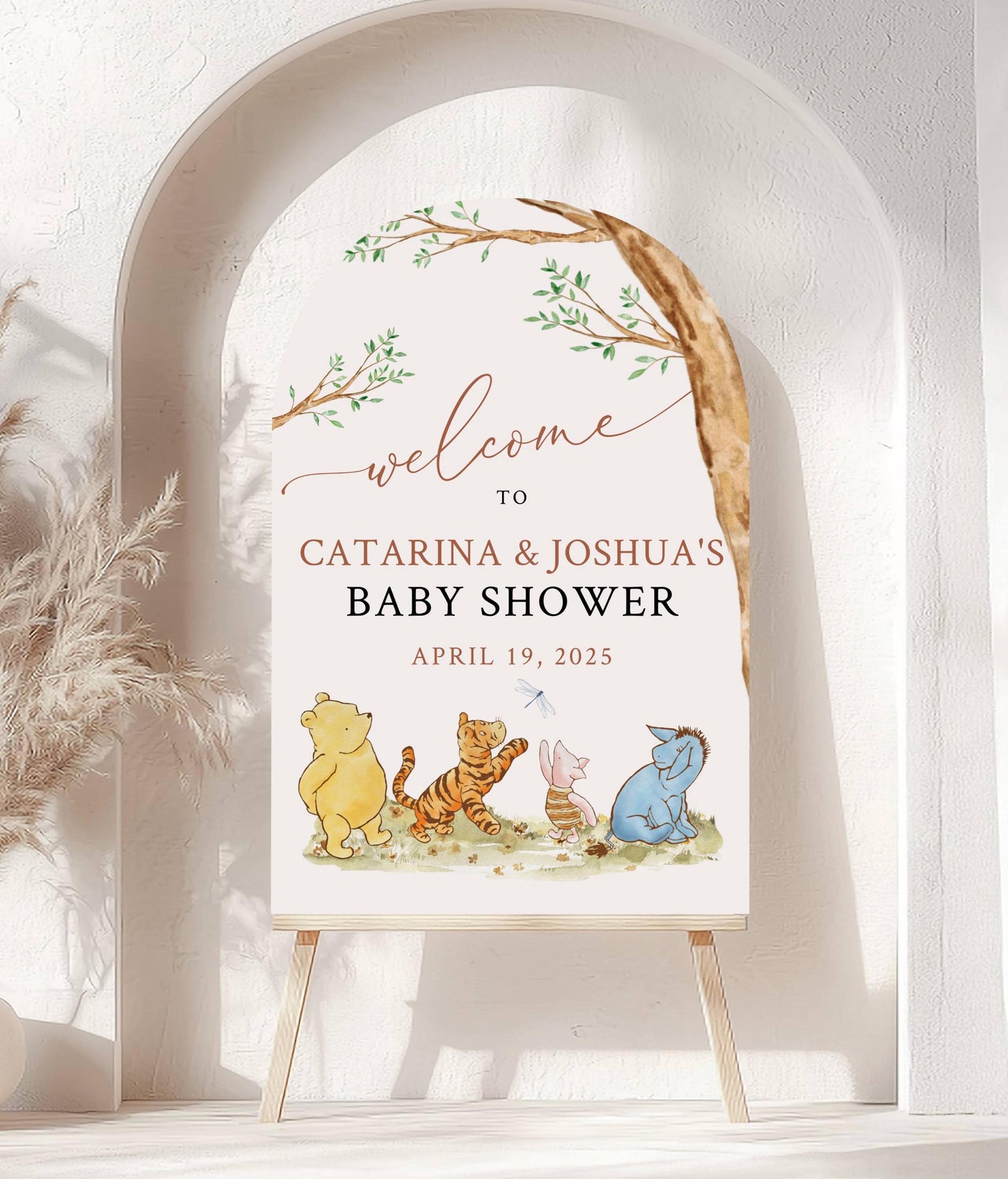 Printed Arch Winnie The Pooh Baby Shower Welcome Sign, Pooh Baby Shower Welcome, Printed Gender Neutral Winnie The Pooh Foam Board Welcome