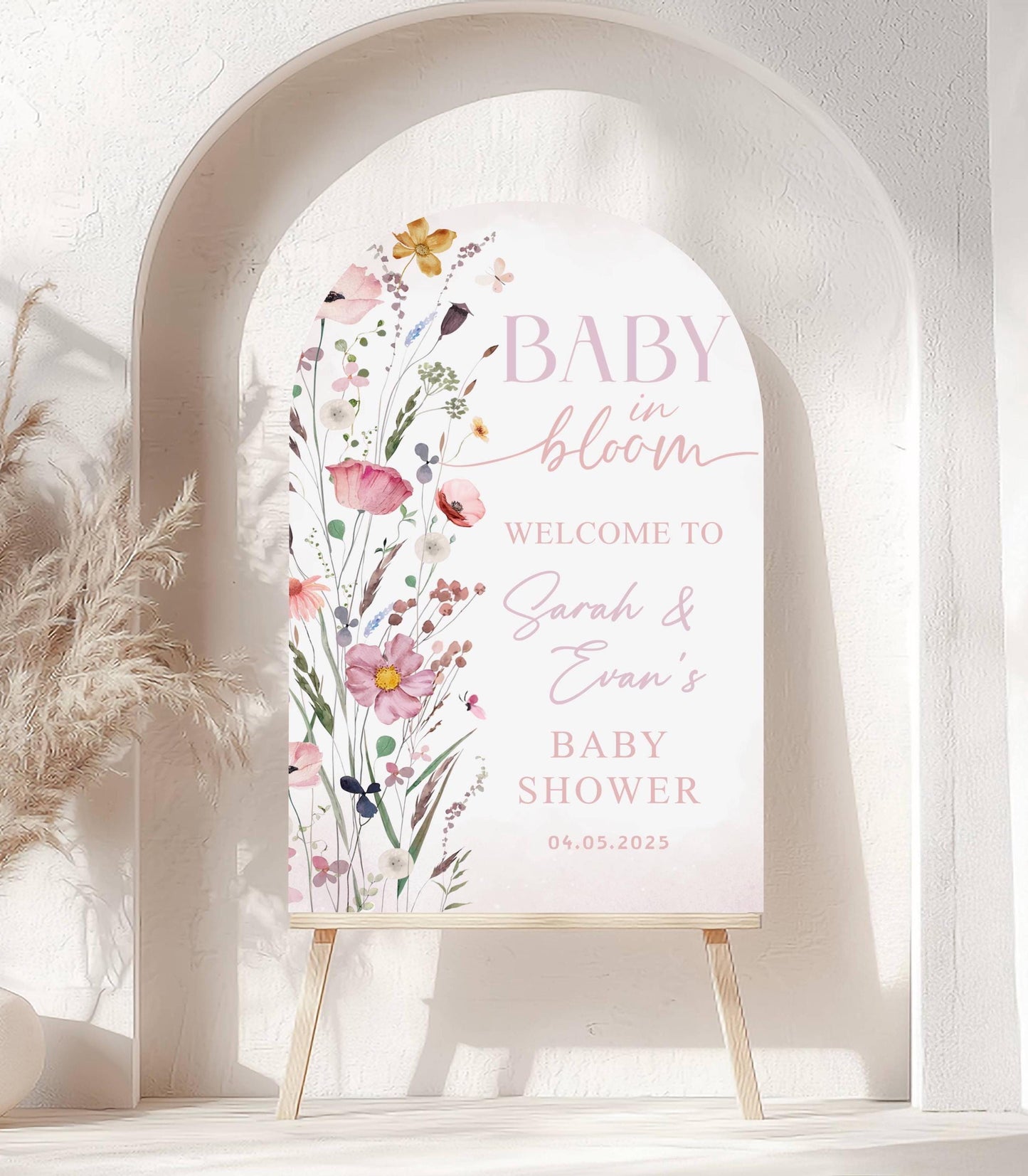 Printed Arch Baby in Bloom Baby Shower Welcome Sign, Custom Printed Floral Shower Welcome